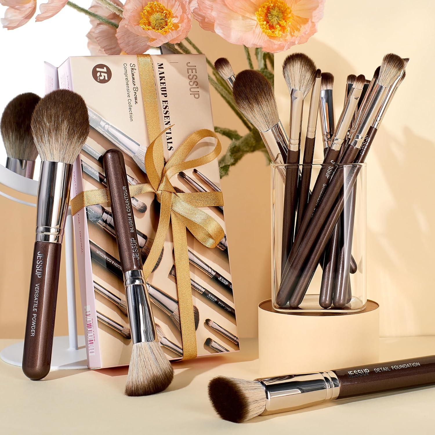 Conjunto de Brochas de Maquillaje Jessup 15 Piezas Marrón Brillante