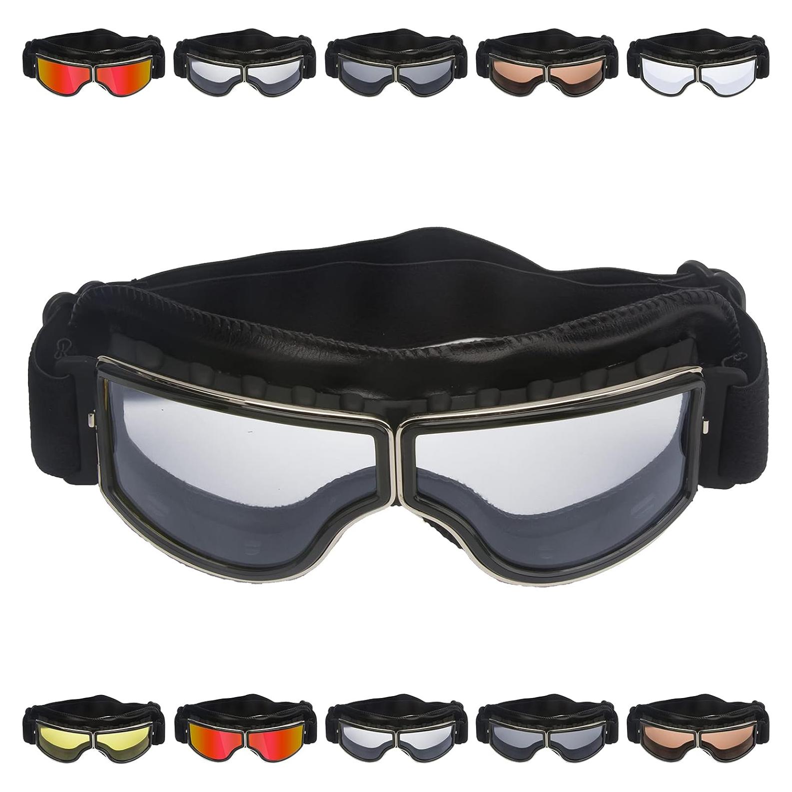 Gafas de Motocicleta Vintage Peicees con Lentes Claros