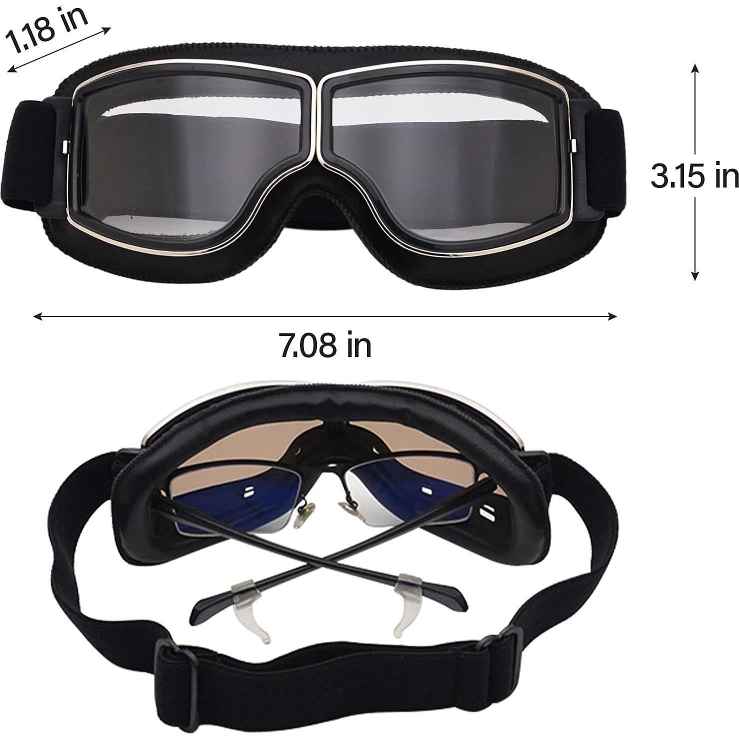 Gafas de Motocicleta Vintage Peicees con Lentes Claros