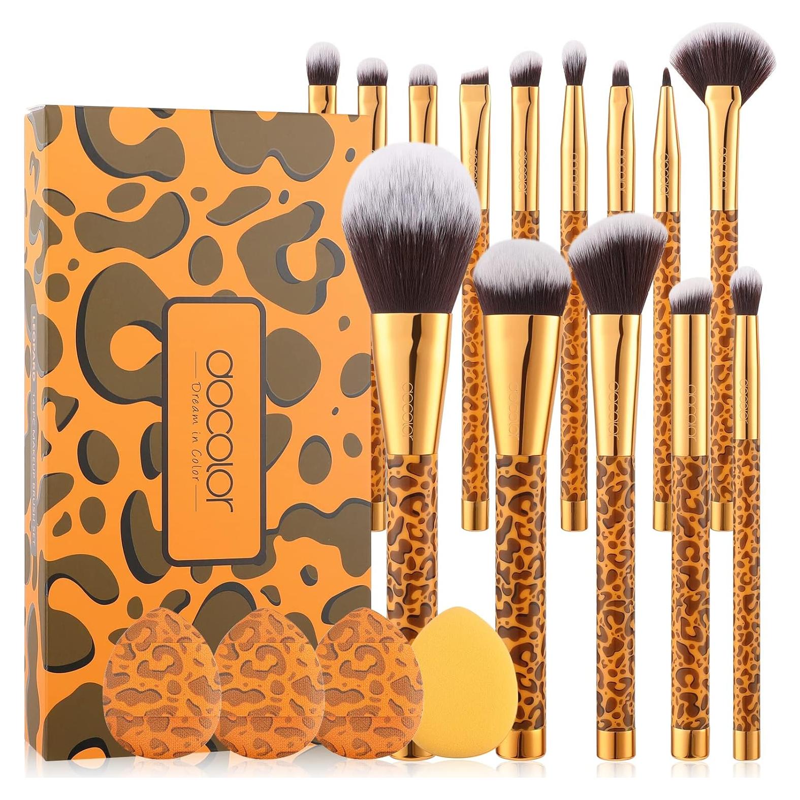 Pinceles de Maquillaje Docolor Leopardo 14pcs Sintético