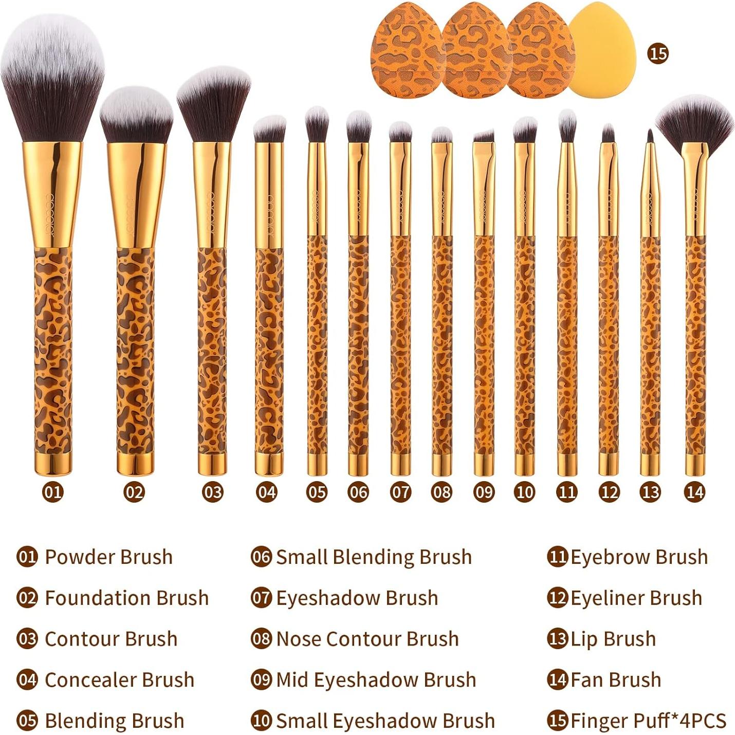 Pinceles de Maquillaje Docolor Leopardo 14pcs Sintético