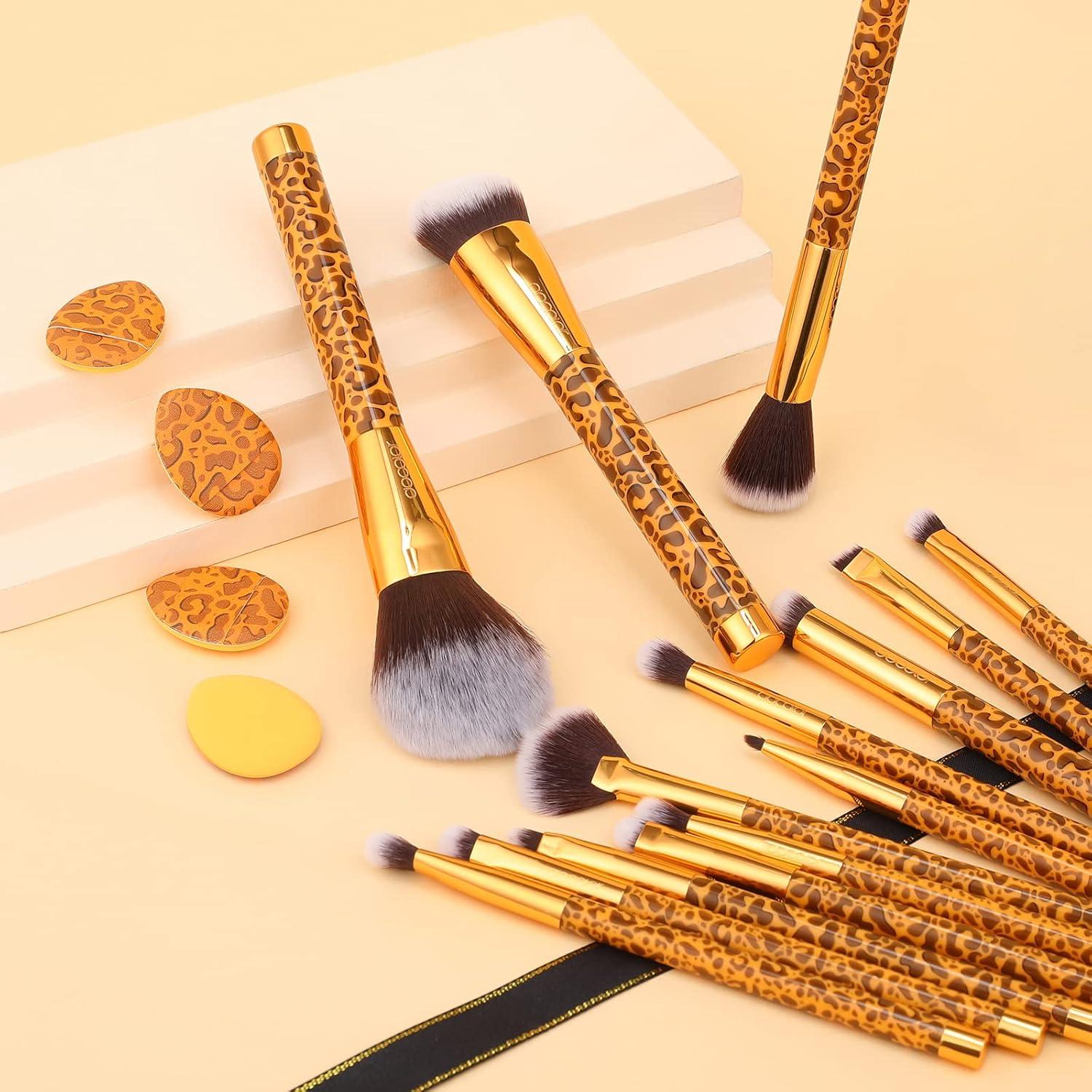 Pinceles de Maquillaje Docolor Leopardo 14pcs Sintético