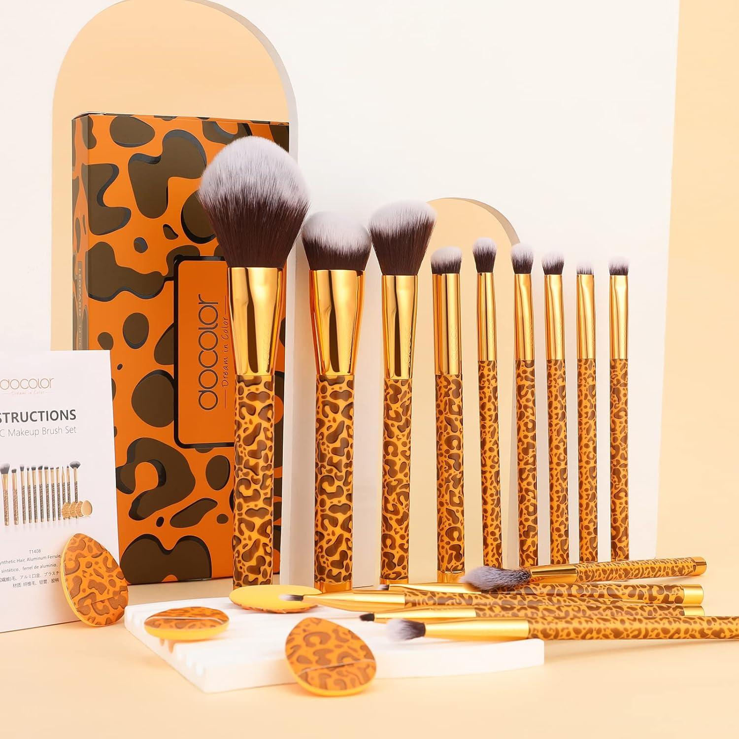 Pinceles de Maquillaje Docolor Leopardo 14pcs Sintético