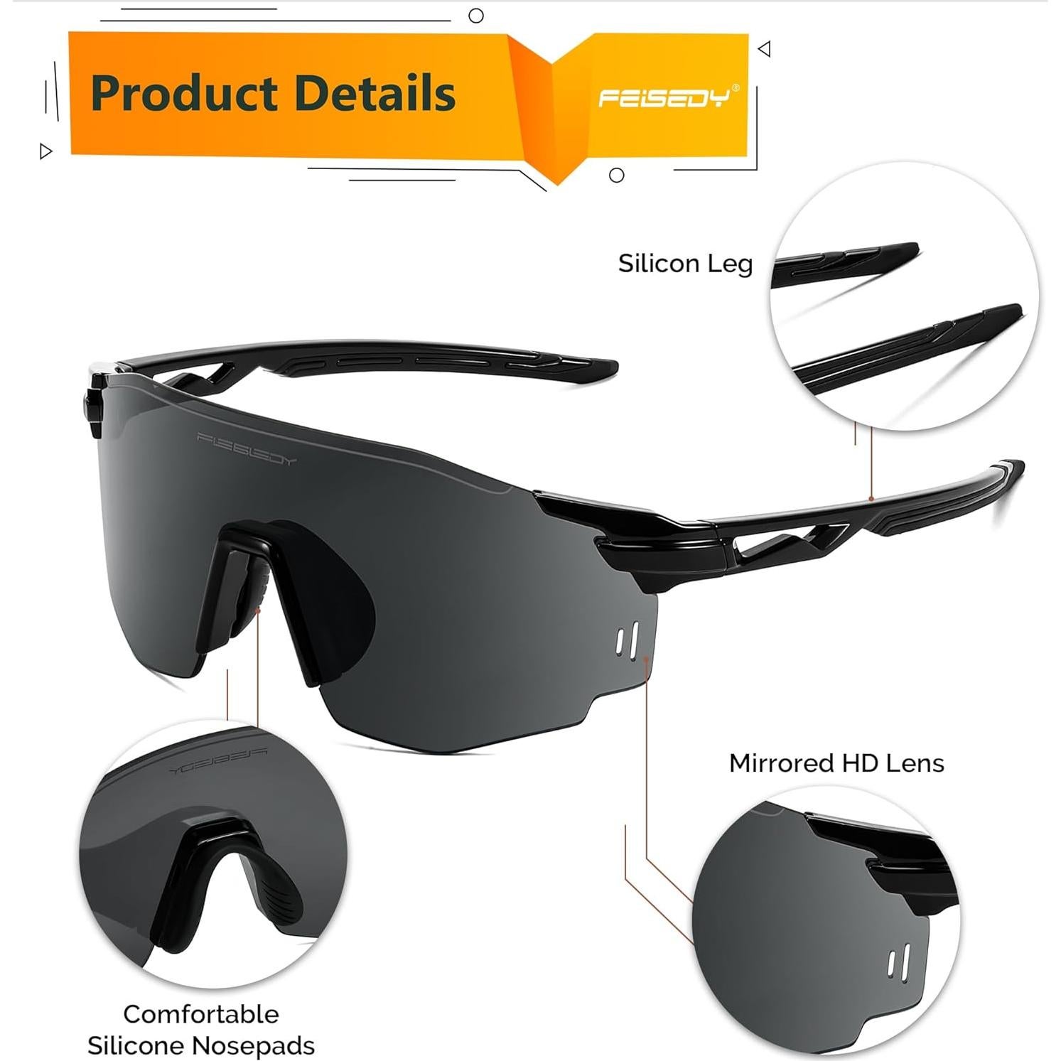 Gafas de sol deportivas FEISEDY sin montura UV400 para ciclismo