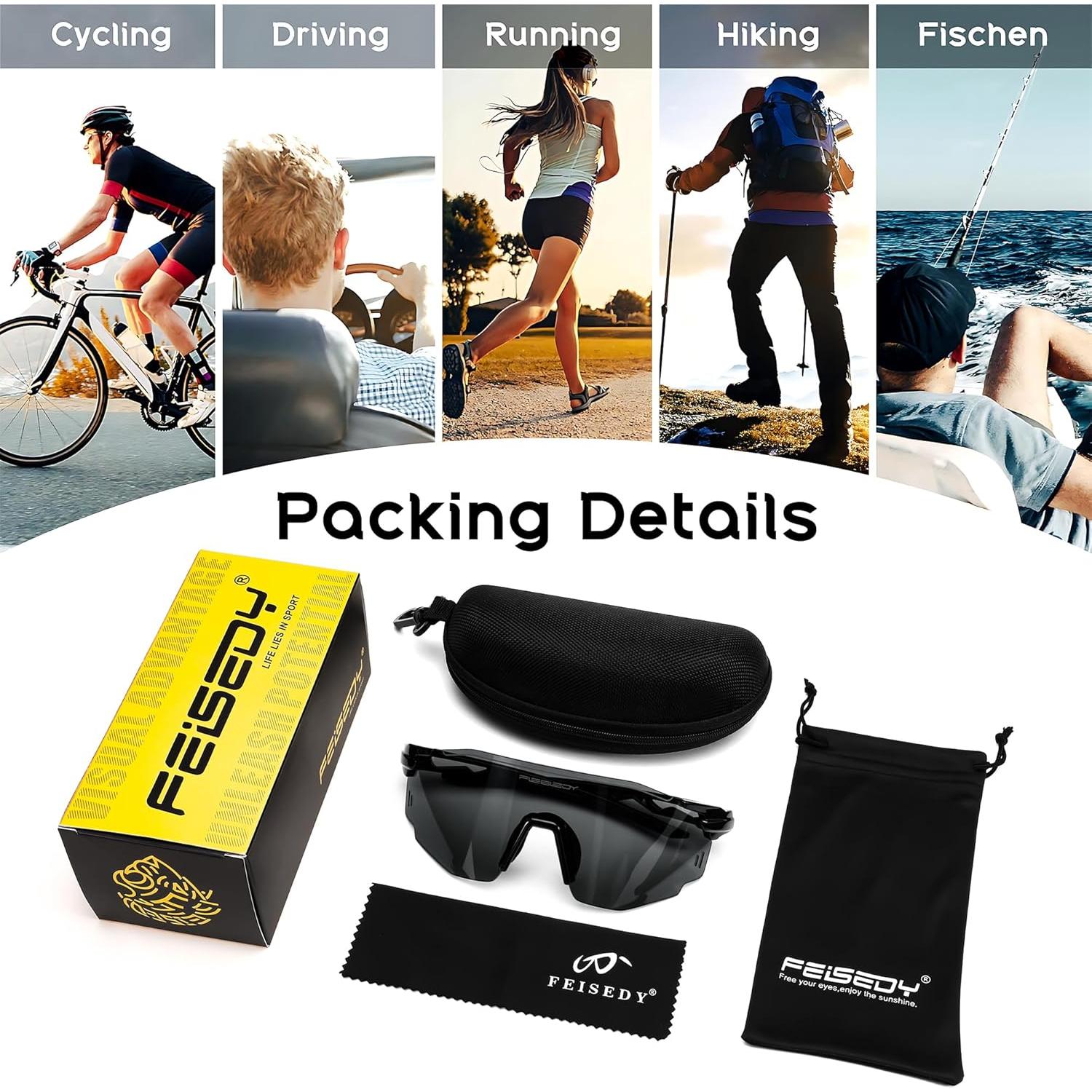 Gafas de sol deportivas FEISEDY sin montura UV400 para ciclismo