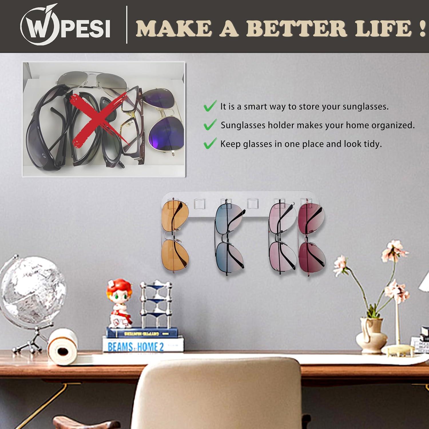 Soporte de Gafas de Pared WPESI 2 Piezas Acrílico 6 Compartimentos