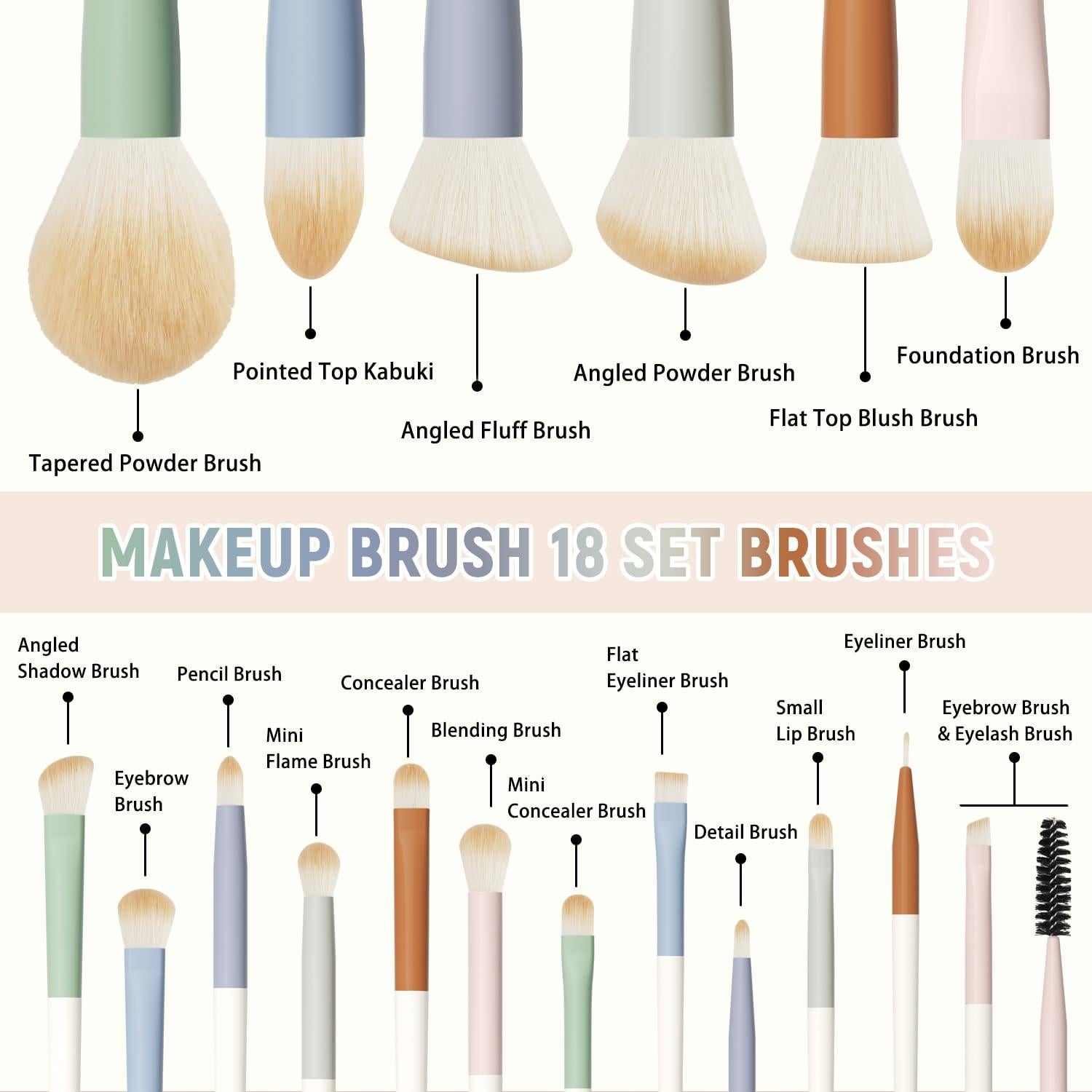 Juego de Brochas de Maquillaje LULUCOLORS 18 Piezas Suaves