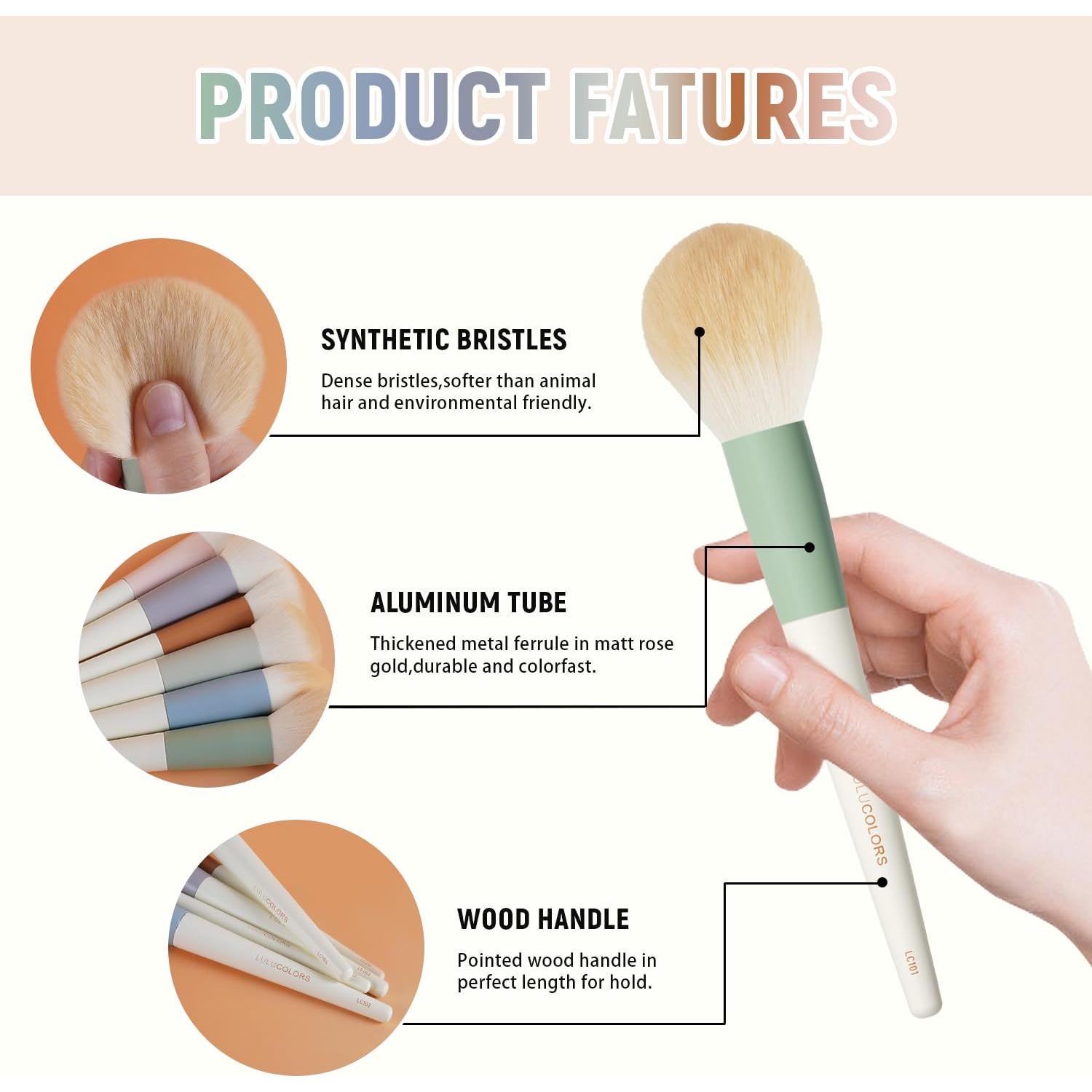 Juego de Brochas de Maquillaje LULUCOLORS 18 Piezas Suaves