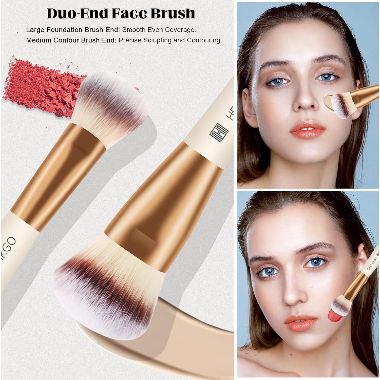 Set de Brochas de Maquillaje HEYMKGO 4 PZS Doble Cara Albaricoque