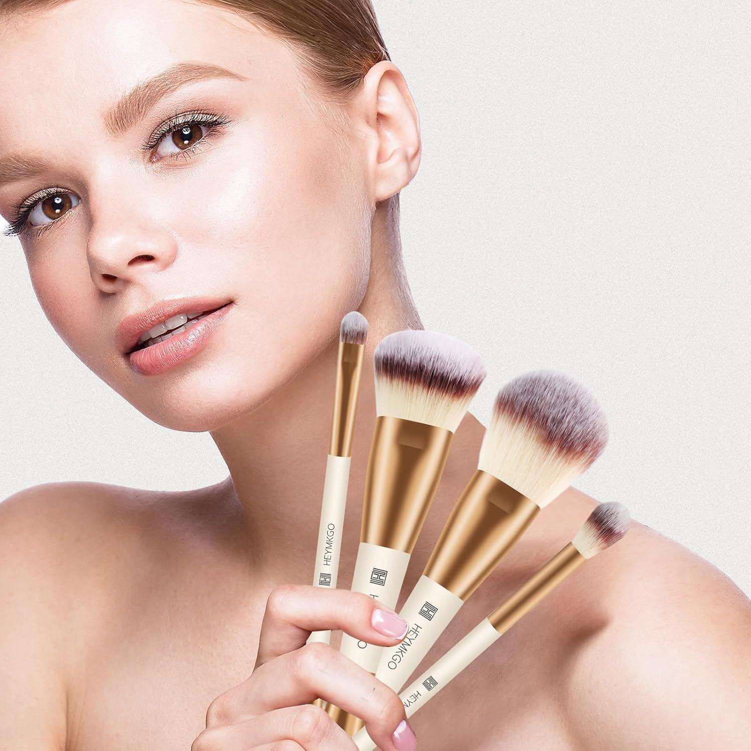 Set de Brochas de Maquillaje HEYMKGO 4 PZS Doble Cara Albaricoque