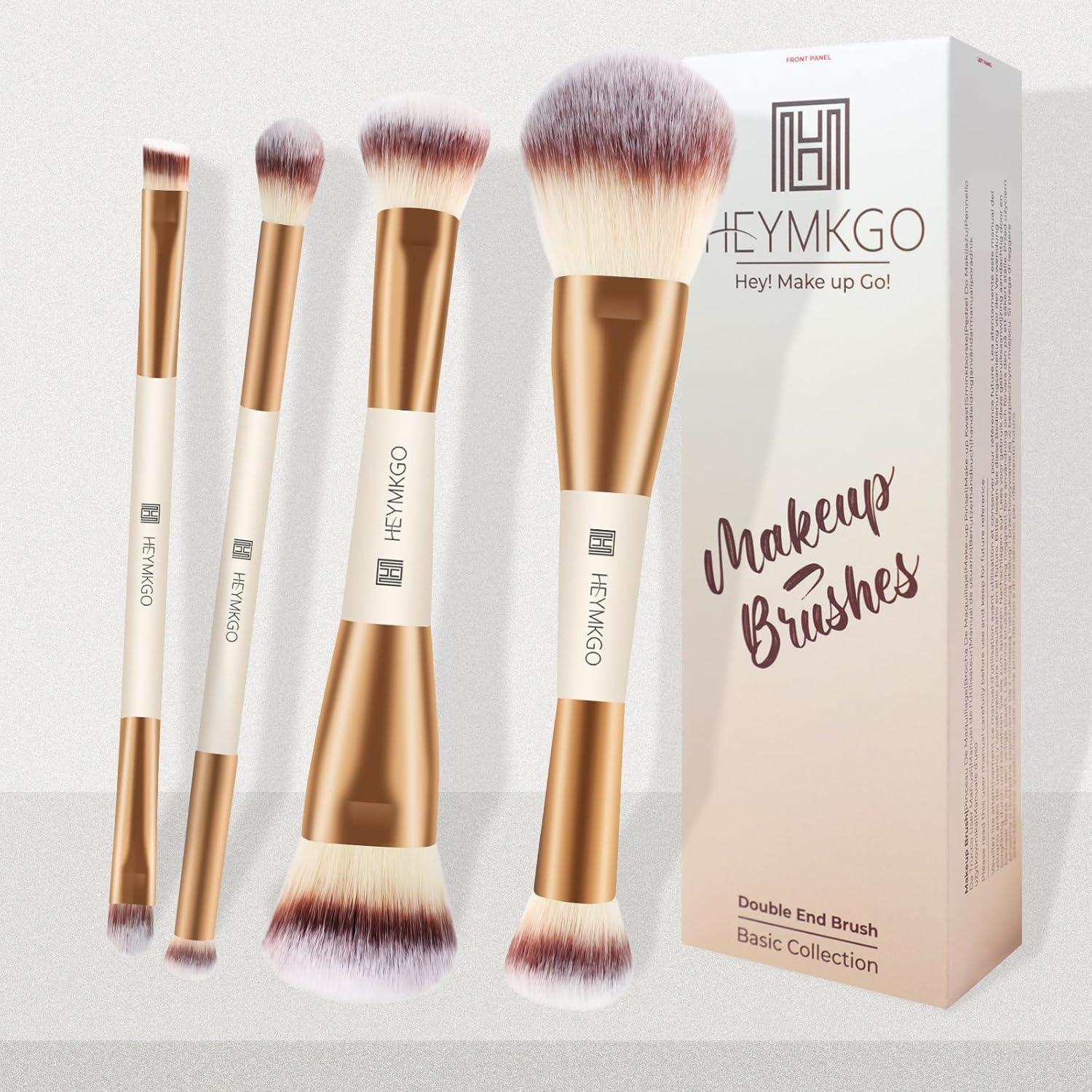 Set de Brochas de Maquillaje HEYMKGO 4 PZS Doble Cara Albaricoque