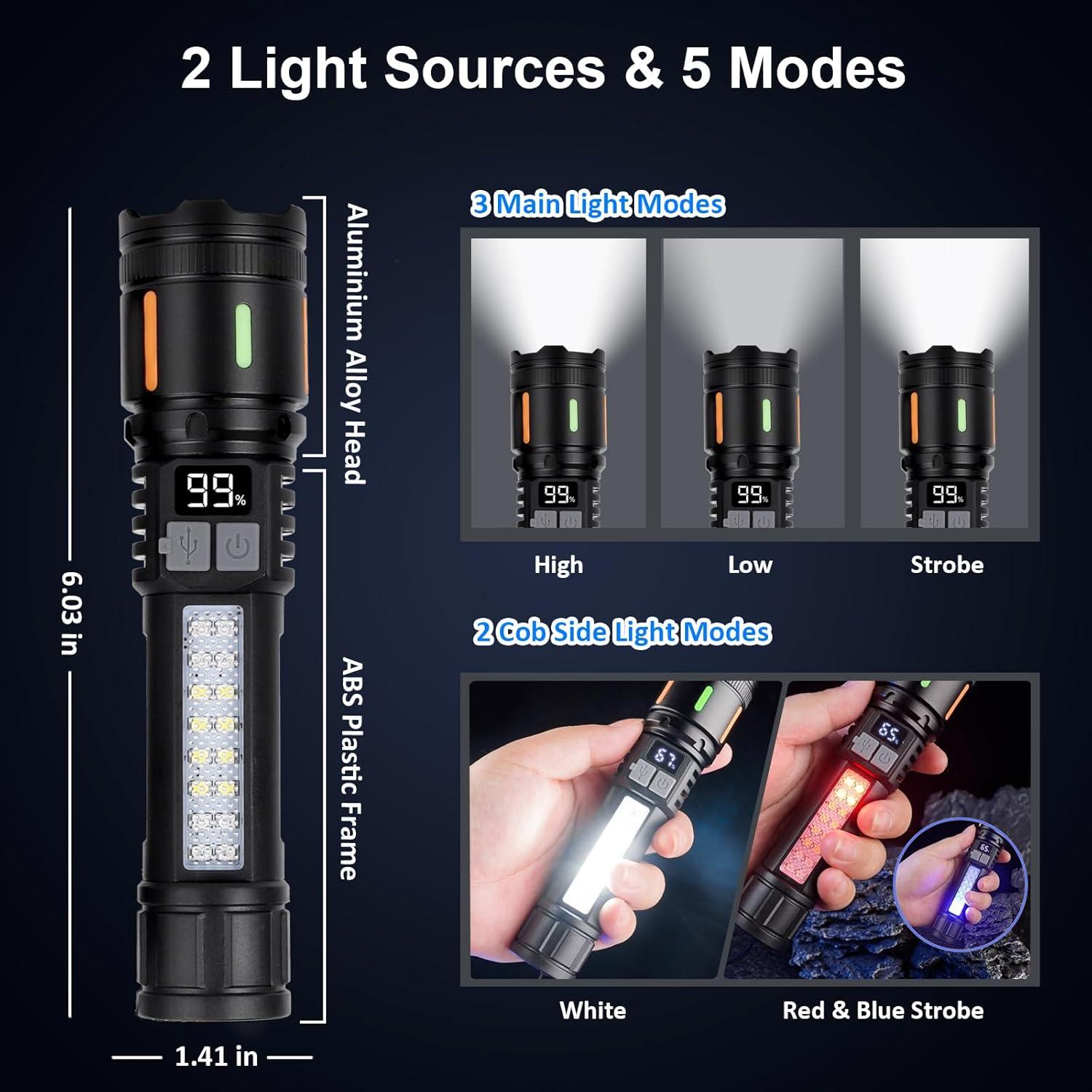 Linterna Recargable Ewenele 990000 Lúmenes 5 Modos USB C