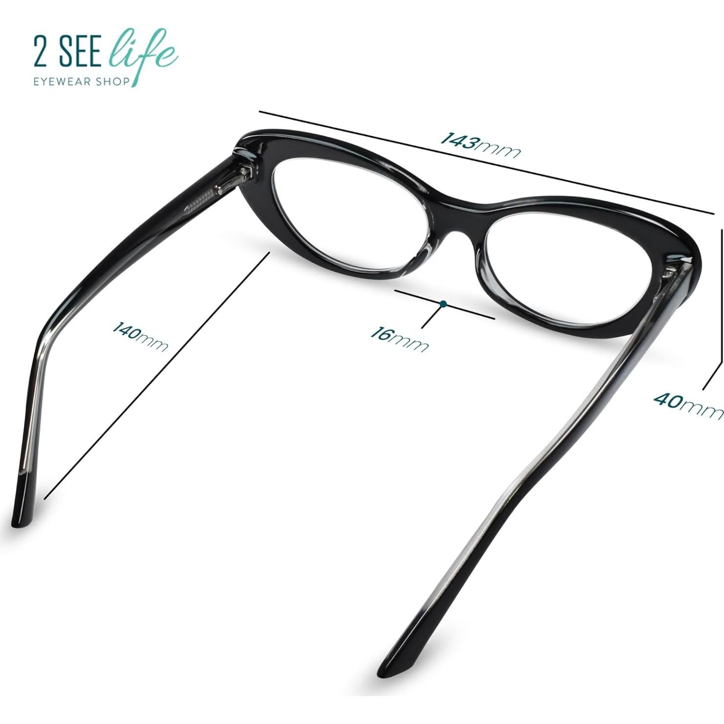 Gafas de Lectura 2SeeLife Cat Eye Negro Mujeres 1.00x