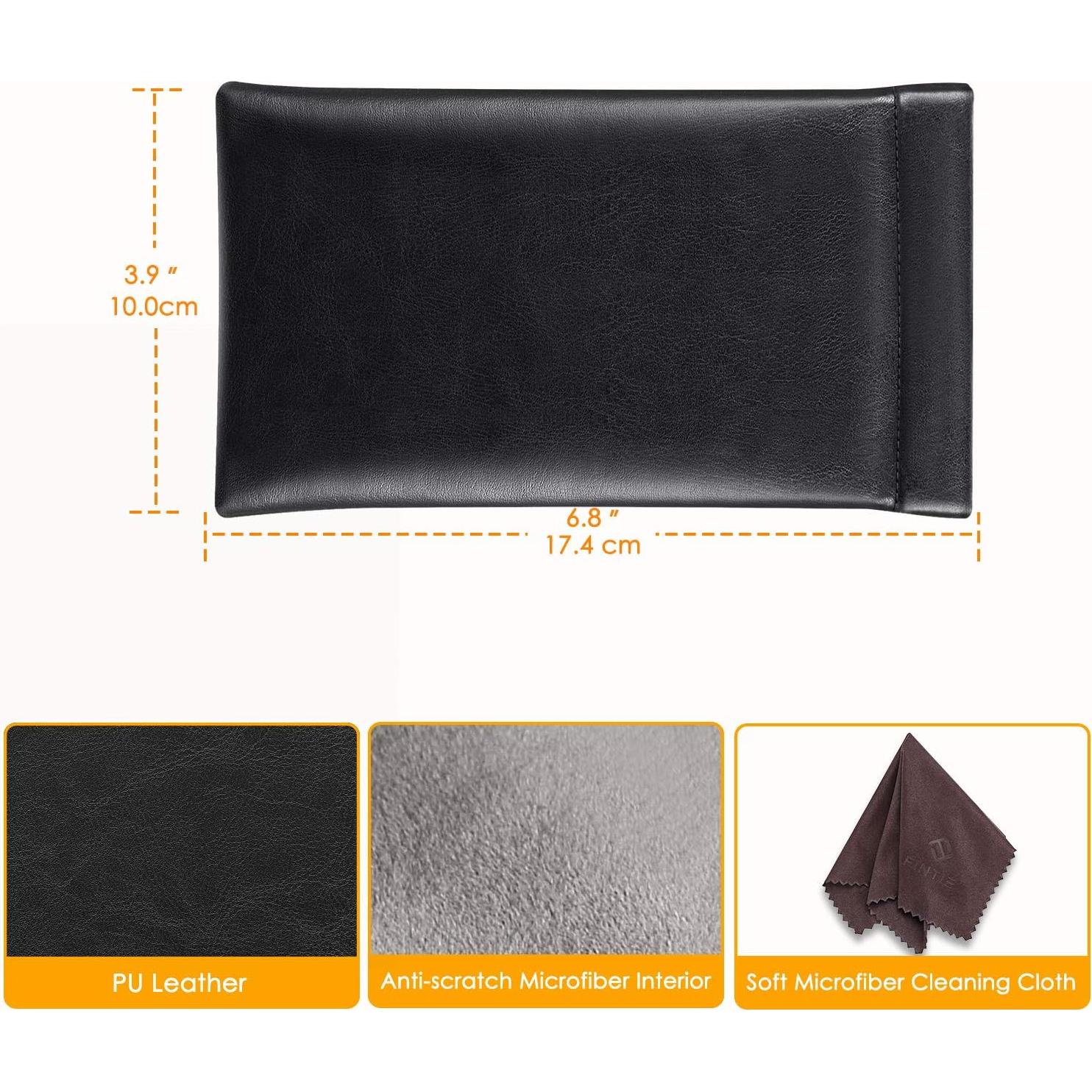 Funda para Gafas Fintie Negra con Paño de Limpieza - Cuero Vegano