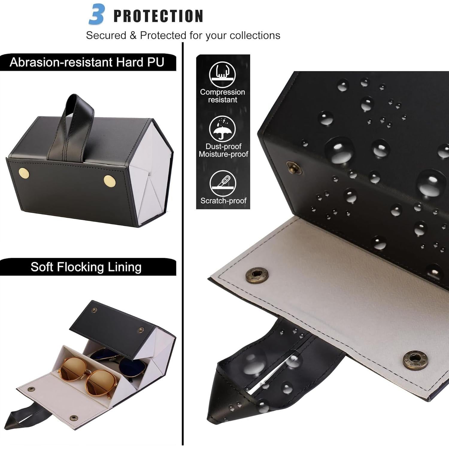 Organizador de Gafas de Sol Plegable de Cuero PU Negro