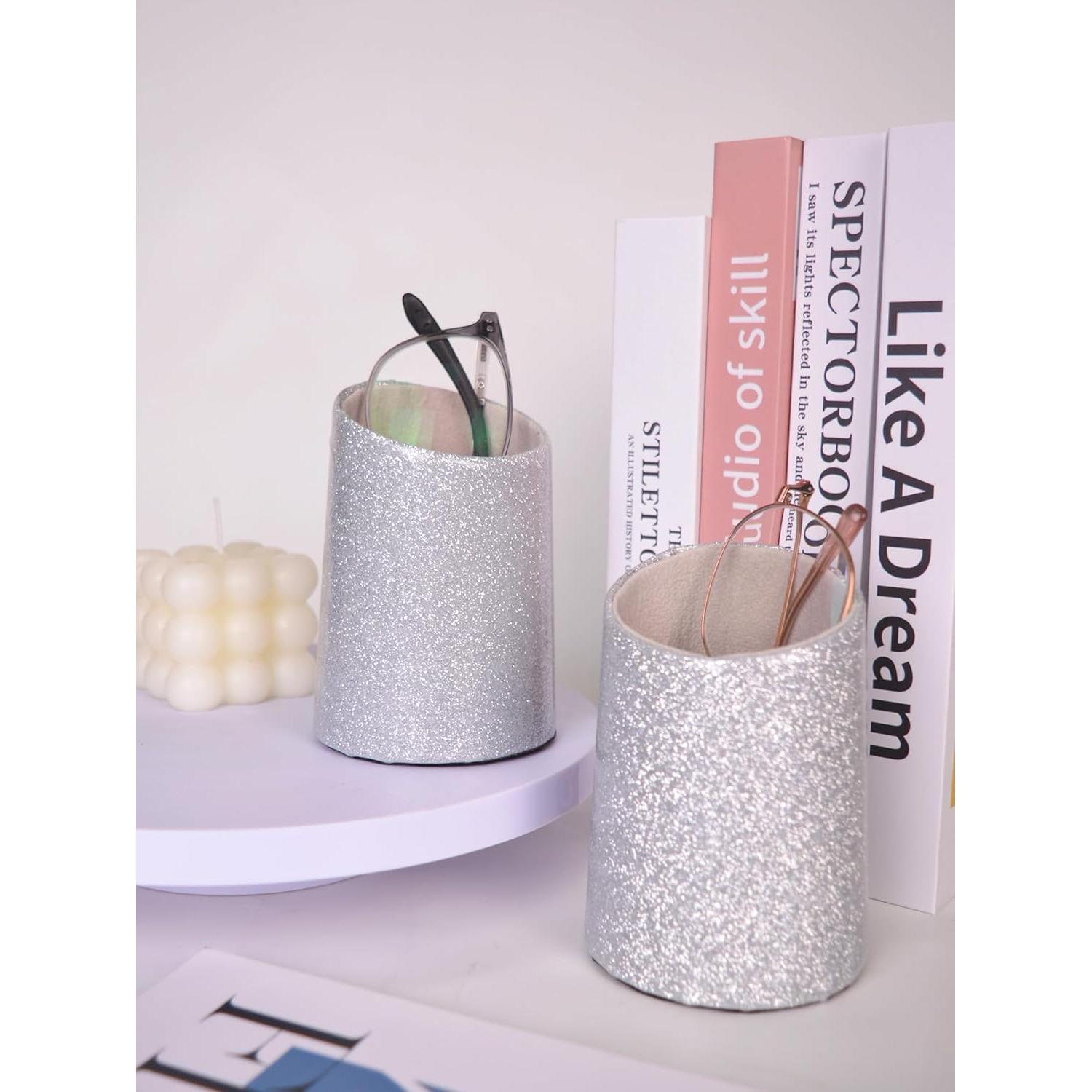 Soporte para Gafas Bleiou 2 Piezas Cuero PU Plata Brillante