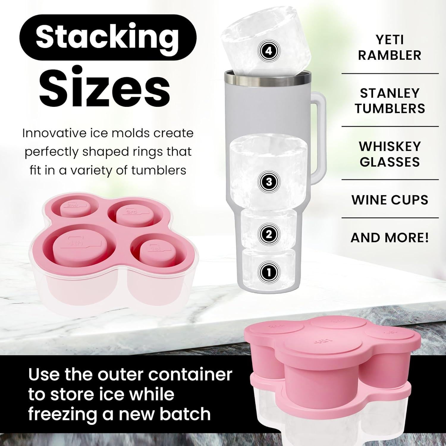 Bandeja de Hielo AB&CO-LIVING Rosa 4 Anillos para Taza