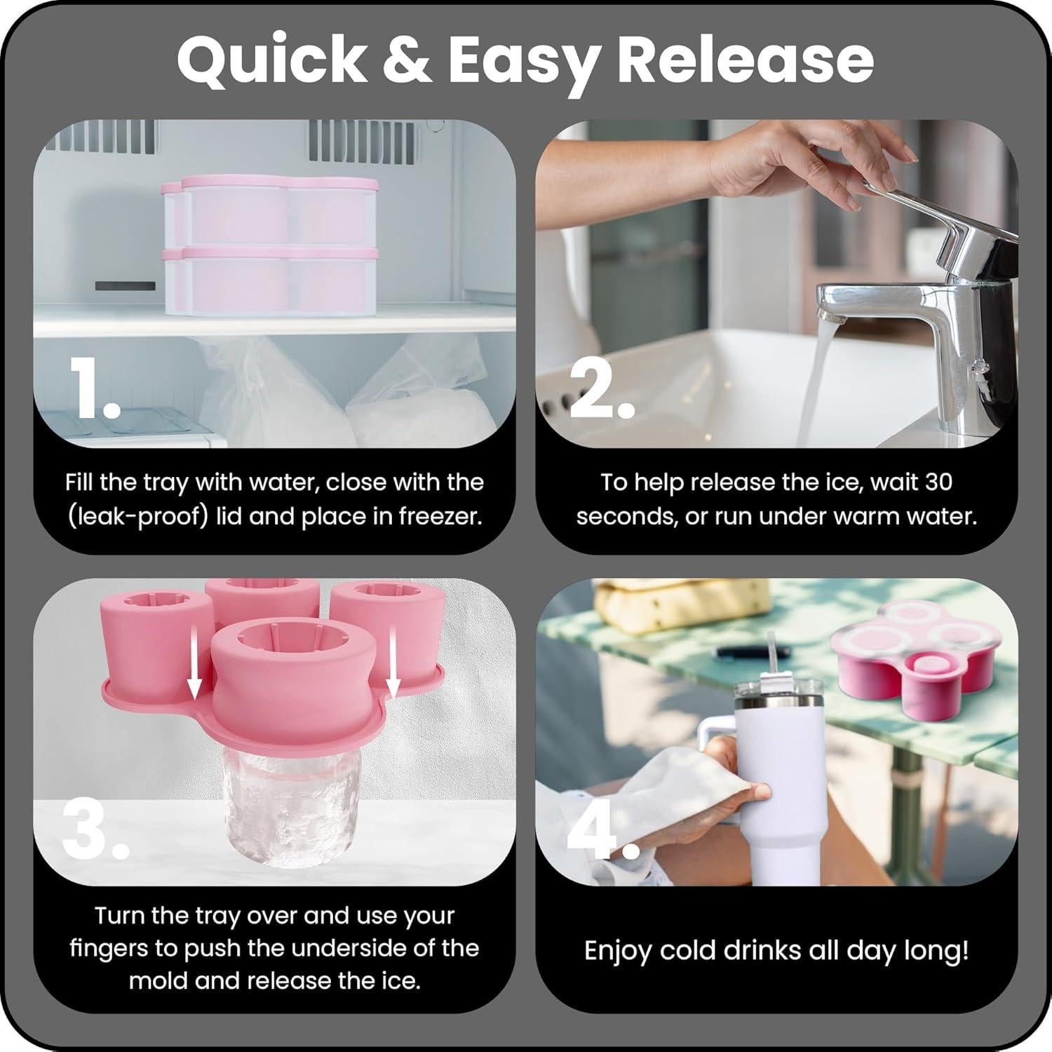 Bandeja de Hielo AB&CO-LIVING Rosa 4 Anillos para Taza