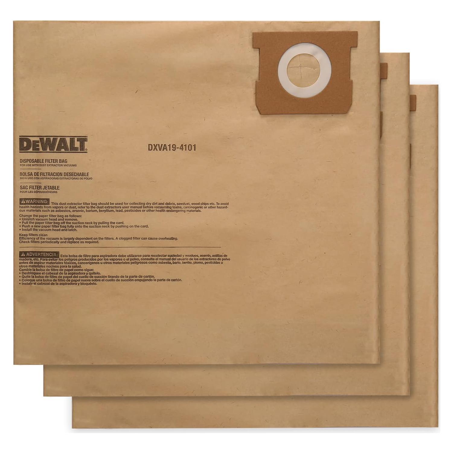 Bolsa de Filtro Desechable DeWALT 6-10 Galones - 3 Pzas