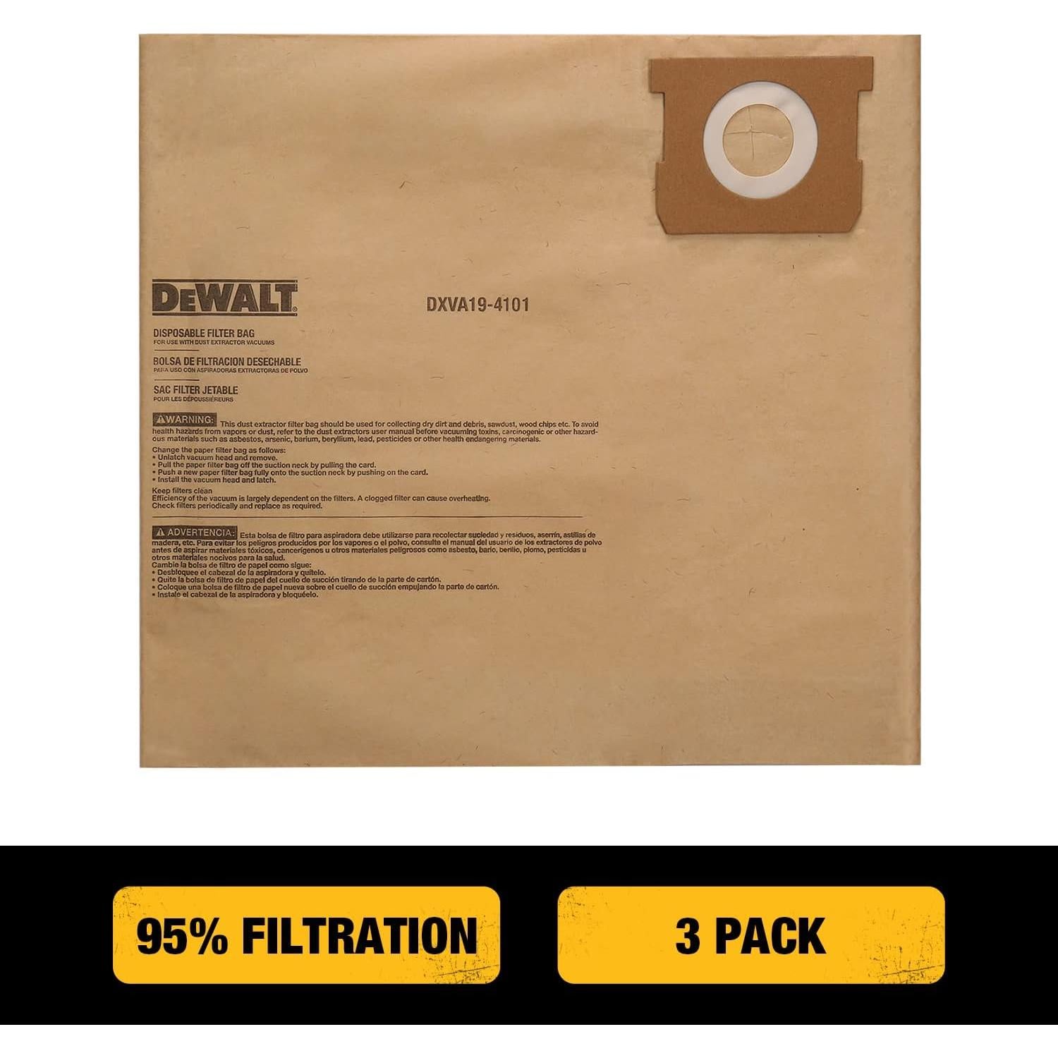 Bolsa de Filtro Desechable DeWALT 6-10 Galones - 3 Pzas