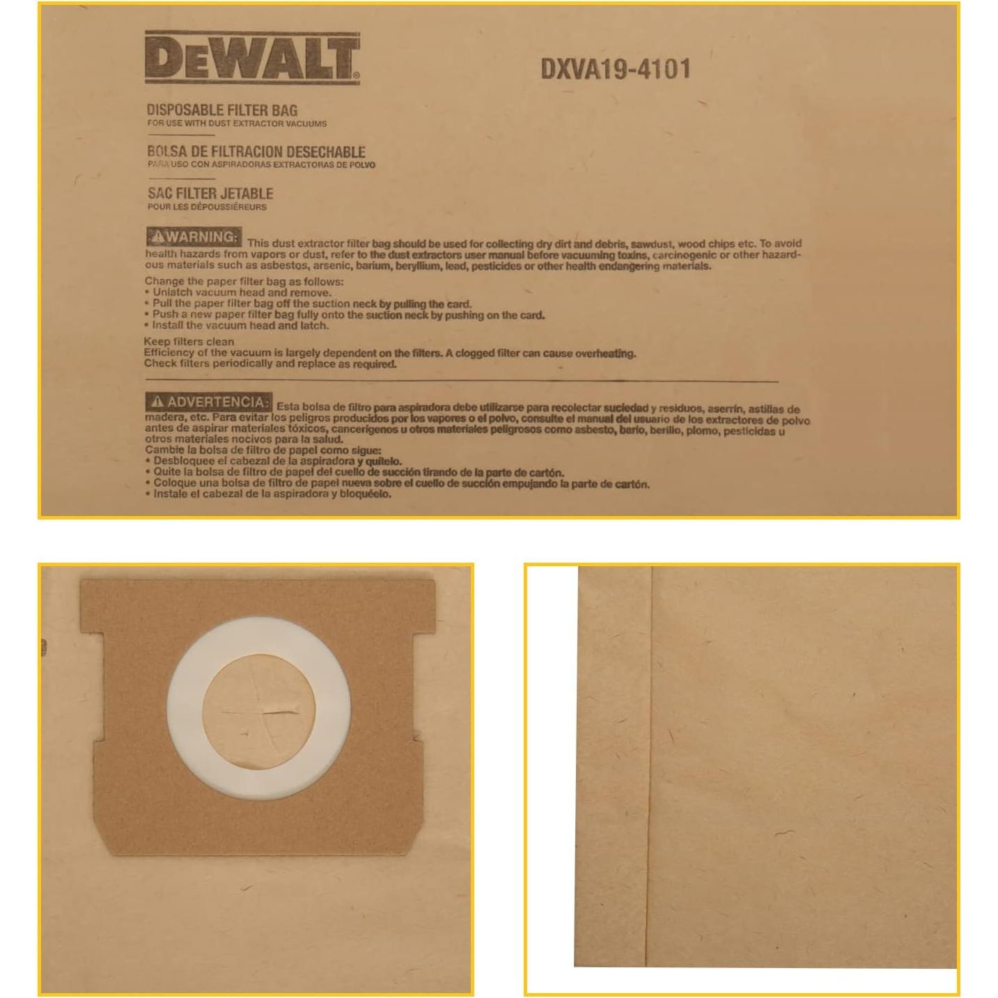 Bolsa de Filtro Desechable DeWALT 6-10 Galones - 3 Pzas