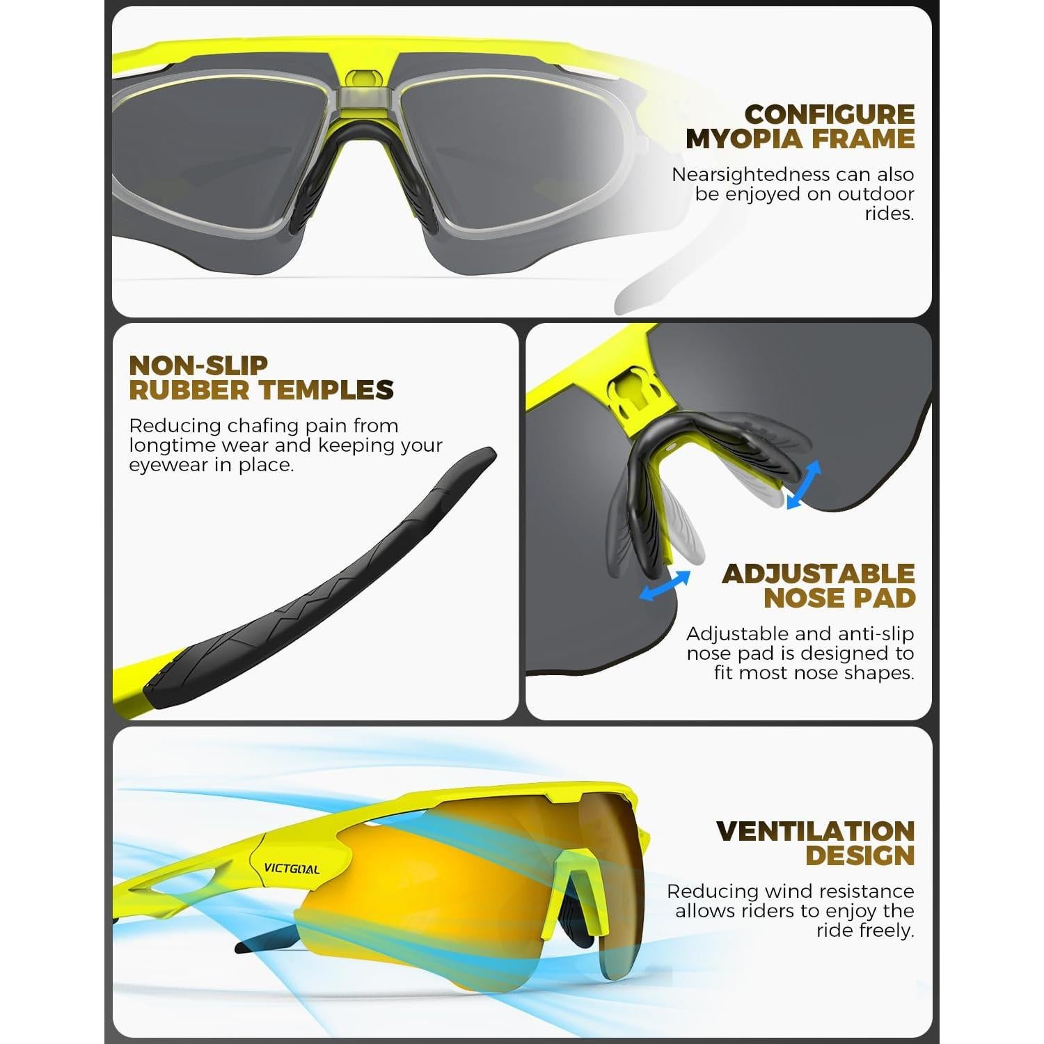 Gafas de Ciclismo VICTGOAL Polarizadas UV400 Unisex Amarillo