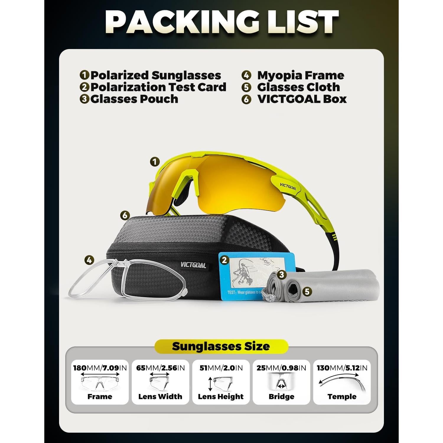 Gafas de Ciclismo VICTGOAL Polarizadas UV400 Unisex Amarillo