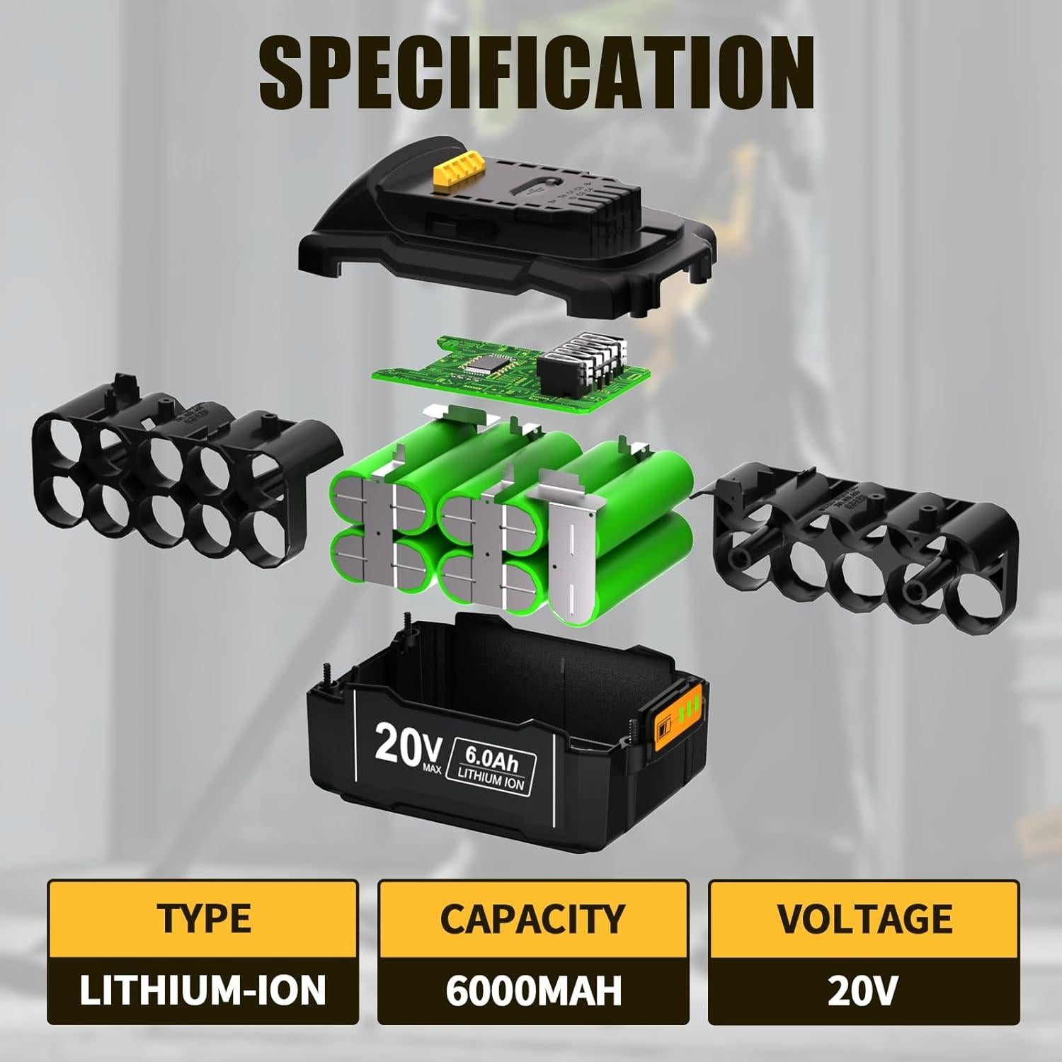 Paquete de 2 Baterías DSANKE 20V 6.0Ah USB Tipo-C