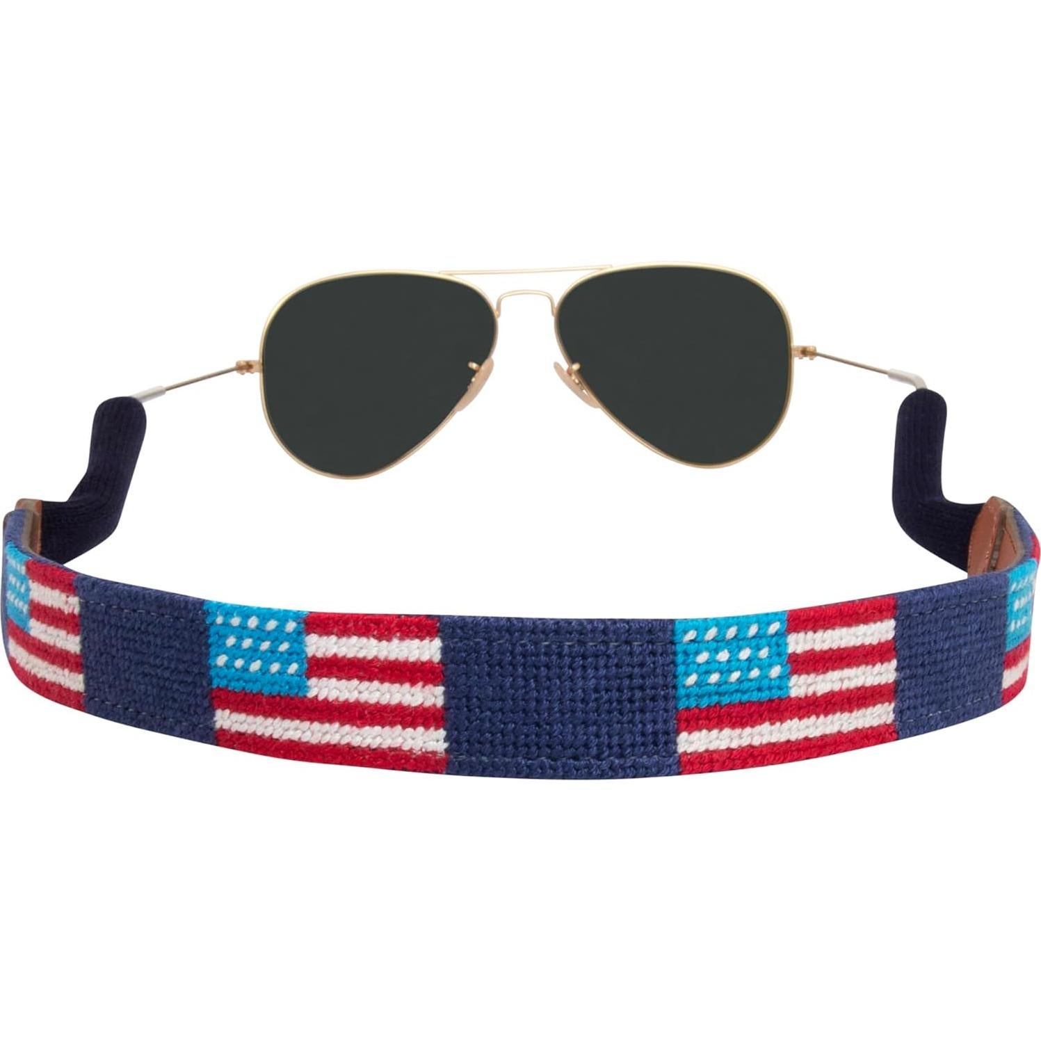 Correa para Gafas de Sol de Cuero Cosida a Mano - Bandera Americana