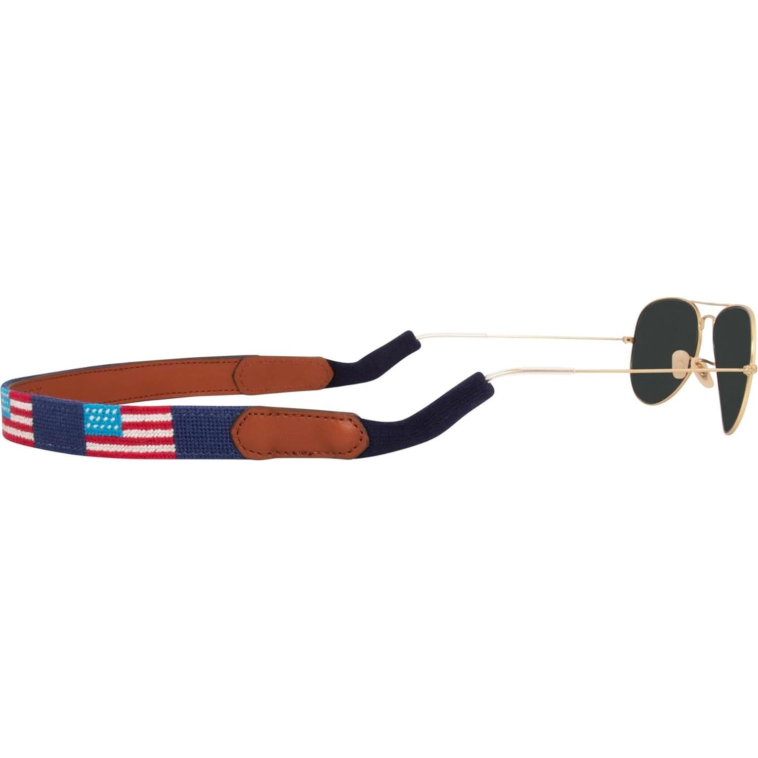 Correa para Gafas de Sol de Cuero Cosida a Mano - Bandera Americana
