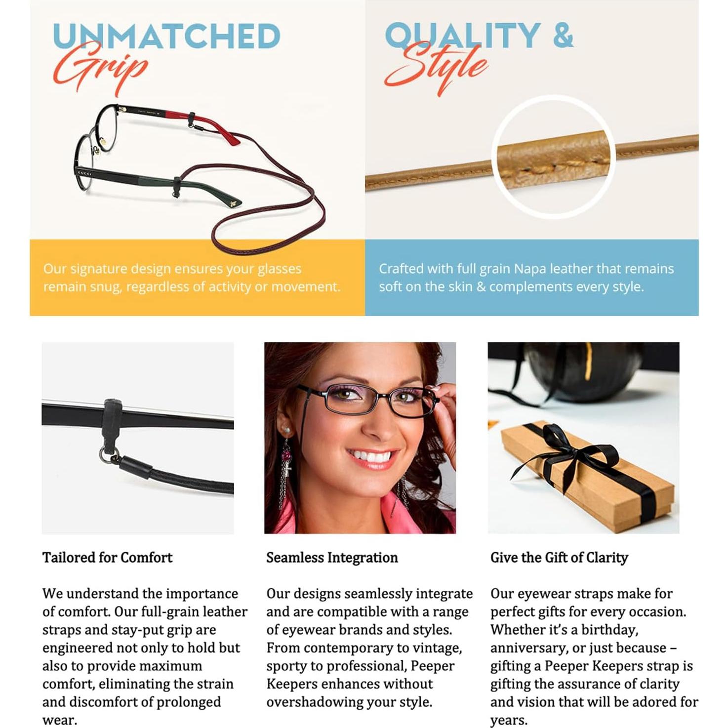 Retenedor de Gafas Peeper Keepers de Cuero Negro Unisex 66cm