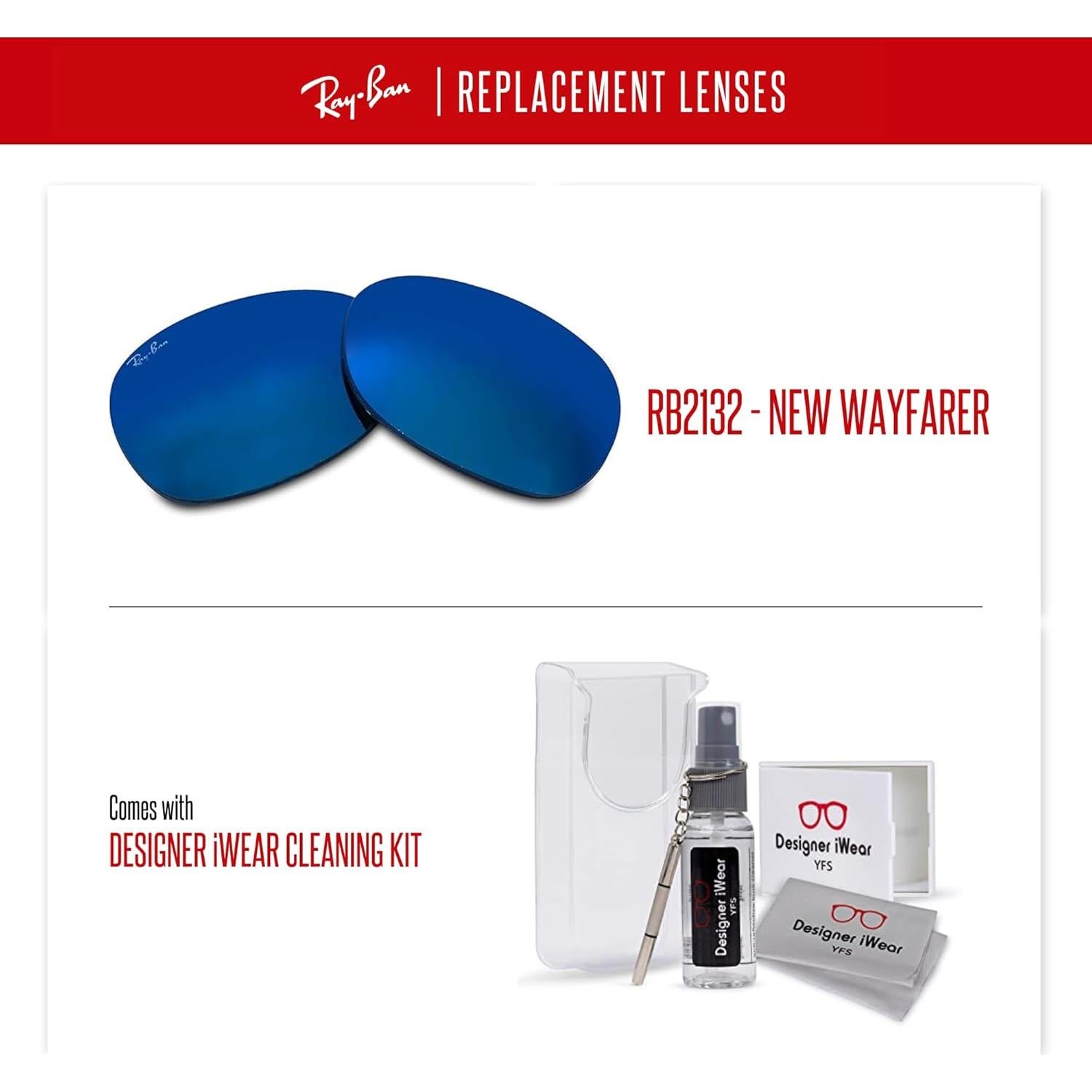 Lentes de Reemplazo Ray-Ban RB2132 New Wayfarer 55mm + Kit Cuidado