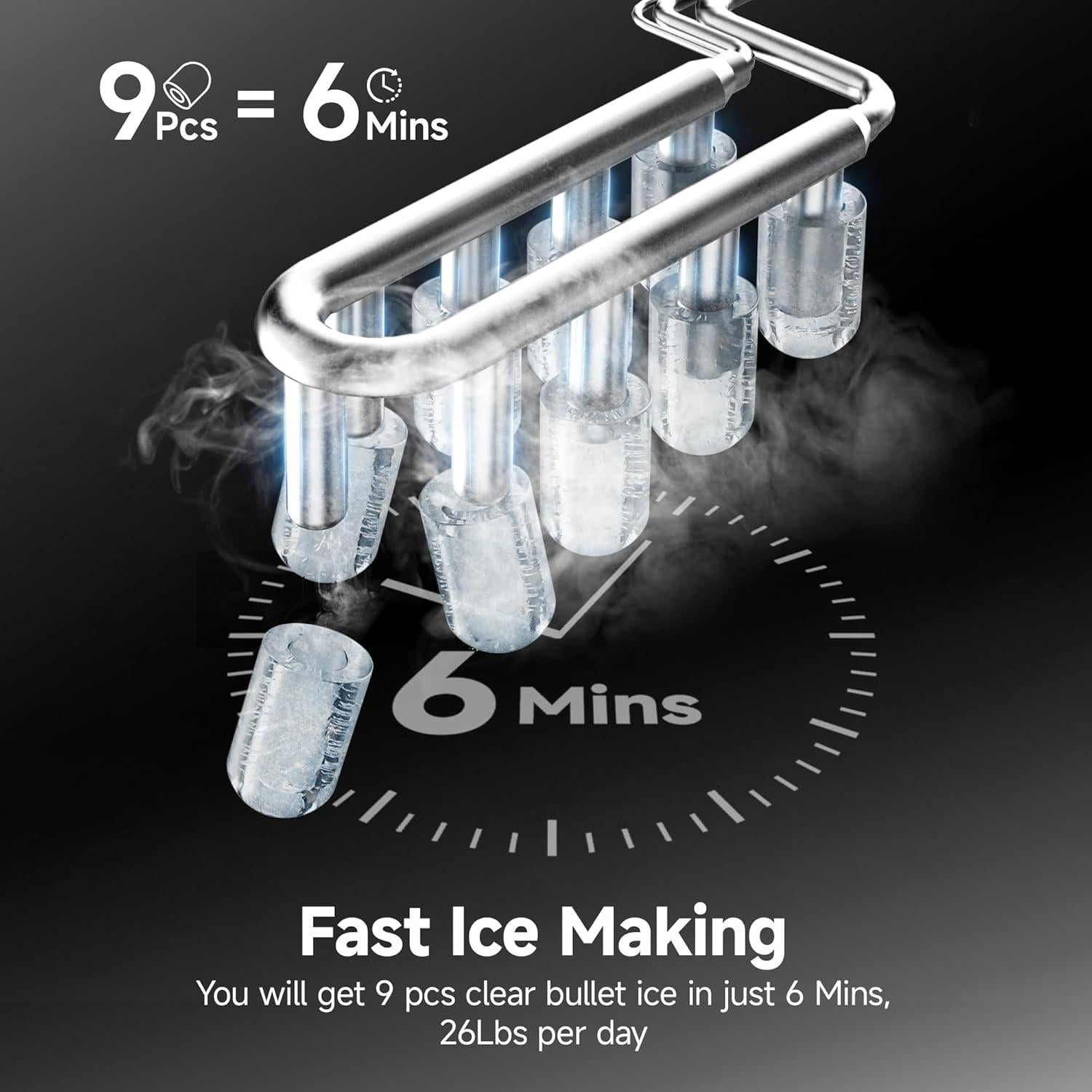 Máquina de Hielo EUHOMY IM-01X 9 Cubos en 6 Minutos