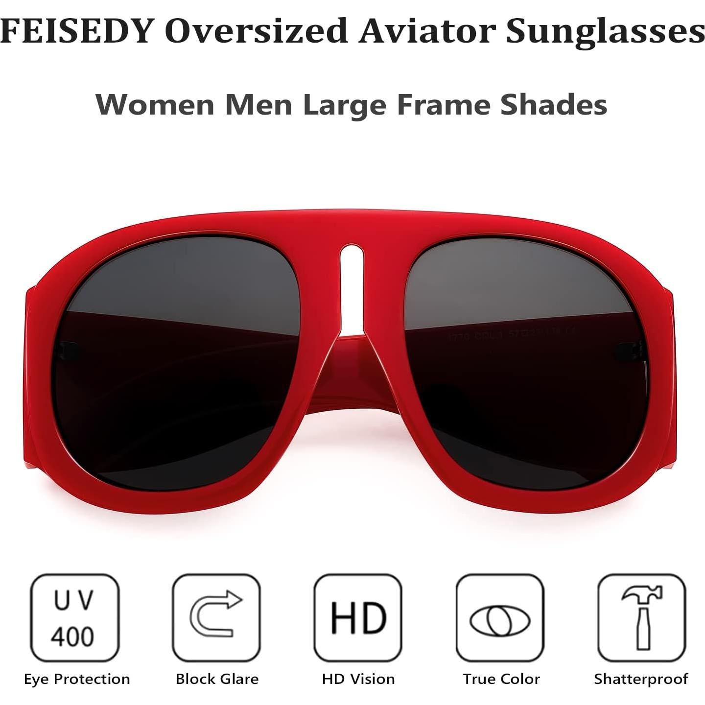 Gafas de Sol Retro FEISEDY Aviador Oversized UV400