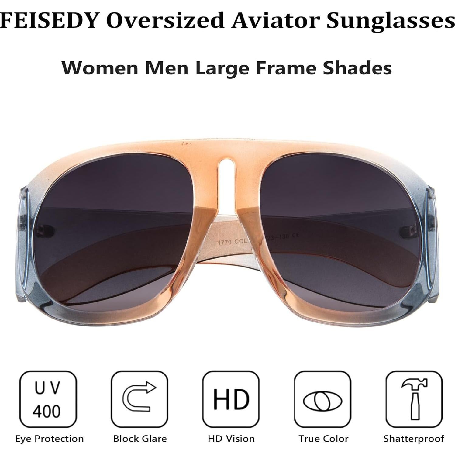 Gafas de Sol Retro FEISEDY Aviador Unisex UV400 Naranja/Azul