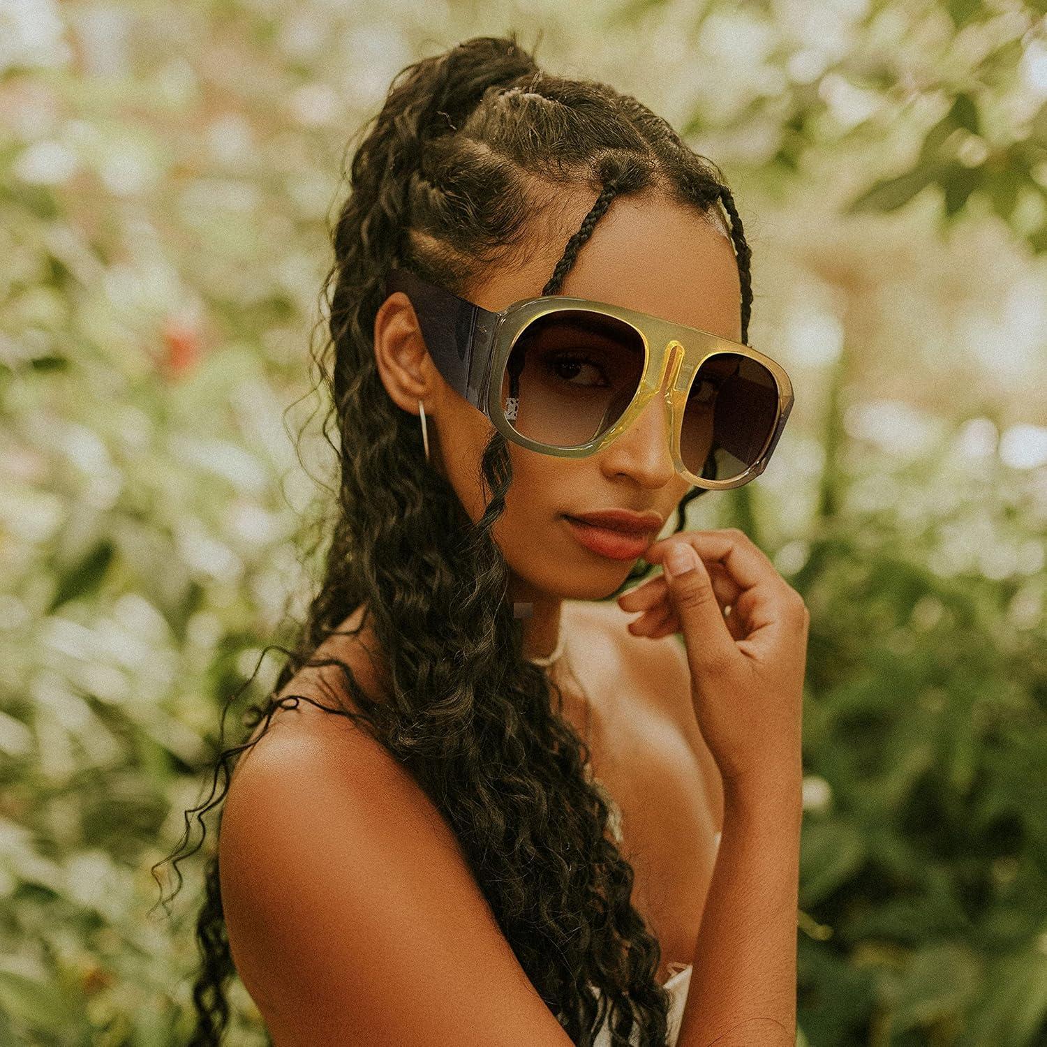 Gafas de Sol Retro FEISEDY Aviador Unisex UV400 Amarillo