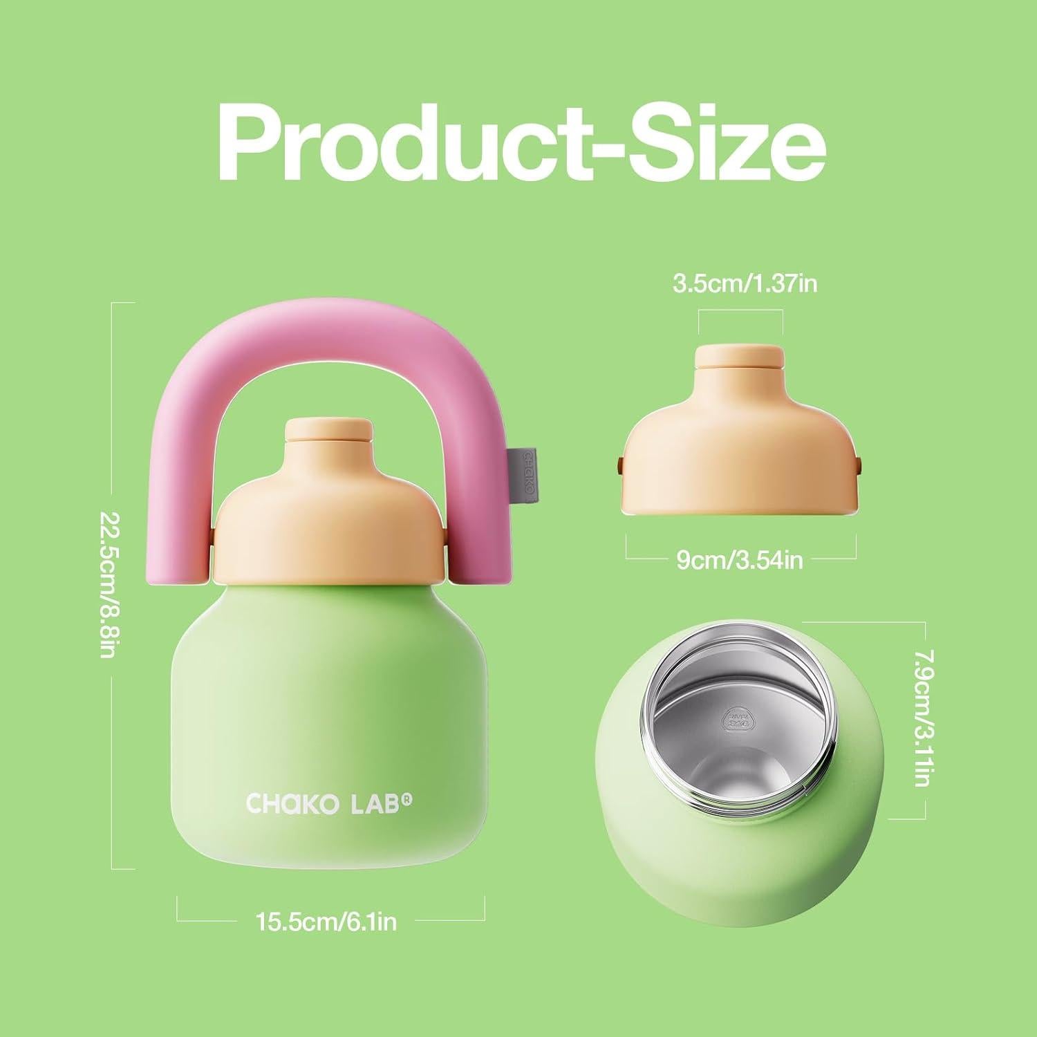 Botella de Agua Aislada CHAKO LAB 0.91L Verde y Naranja