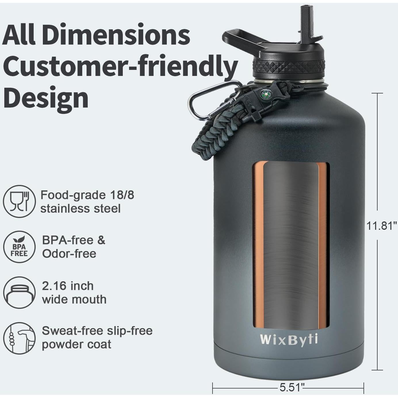 Botella de Agua Aislada WixByti 3.79L con Stickers DIY