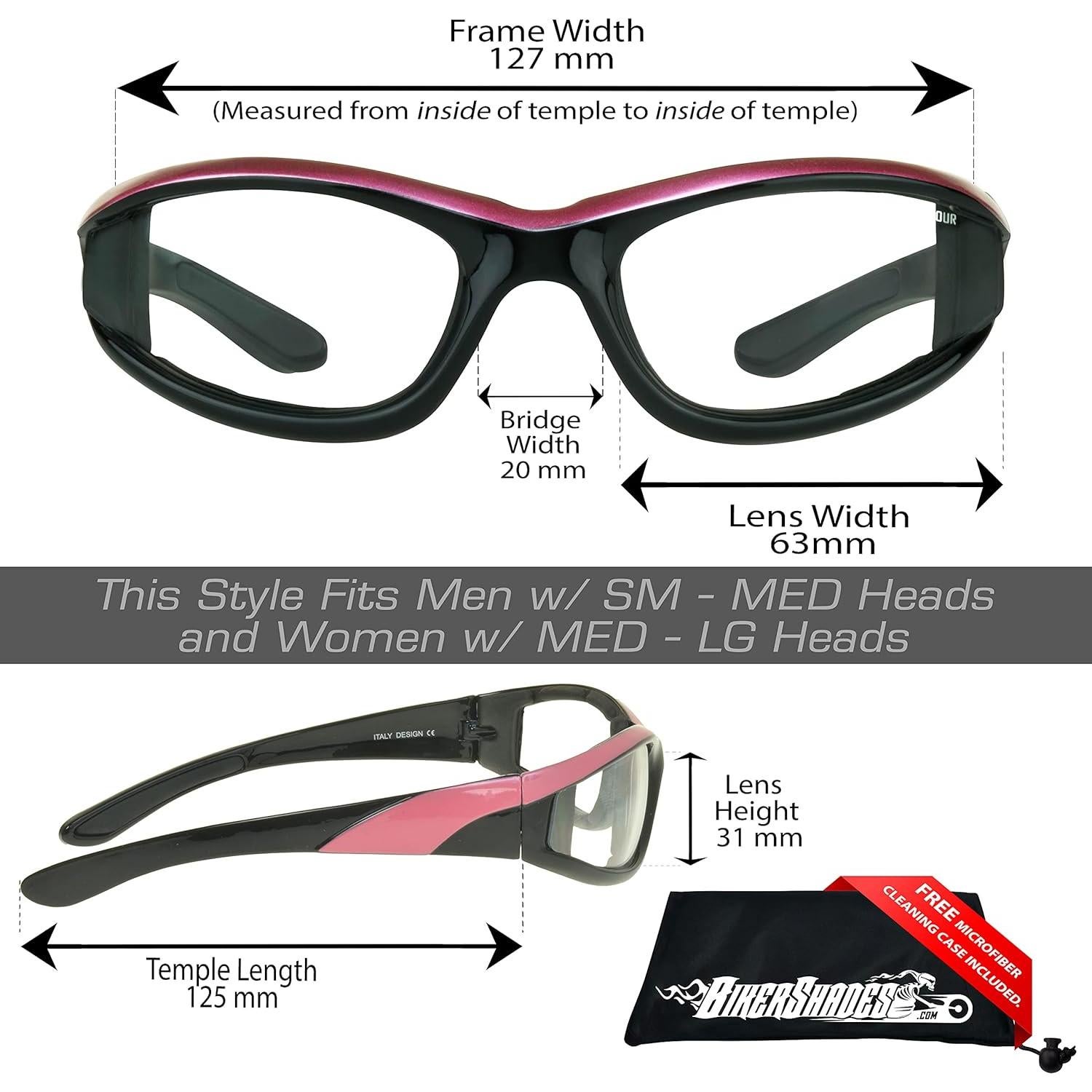 Gafas de Motocicleta Bikershades Angel Rosa para Mujeres con Acolchado de Espuma