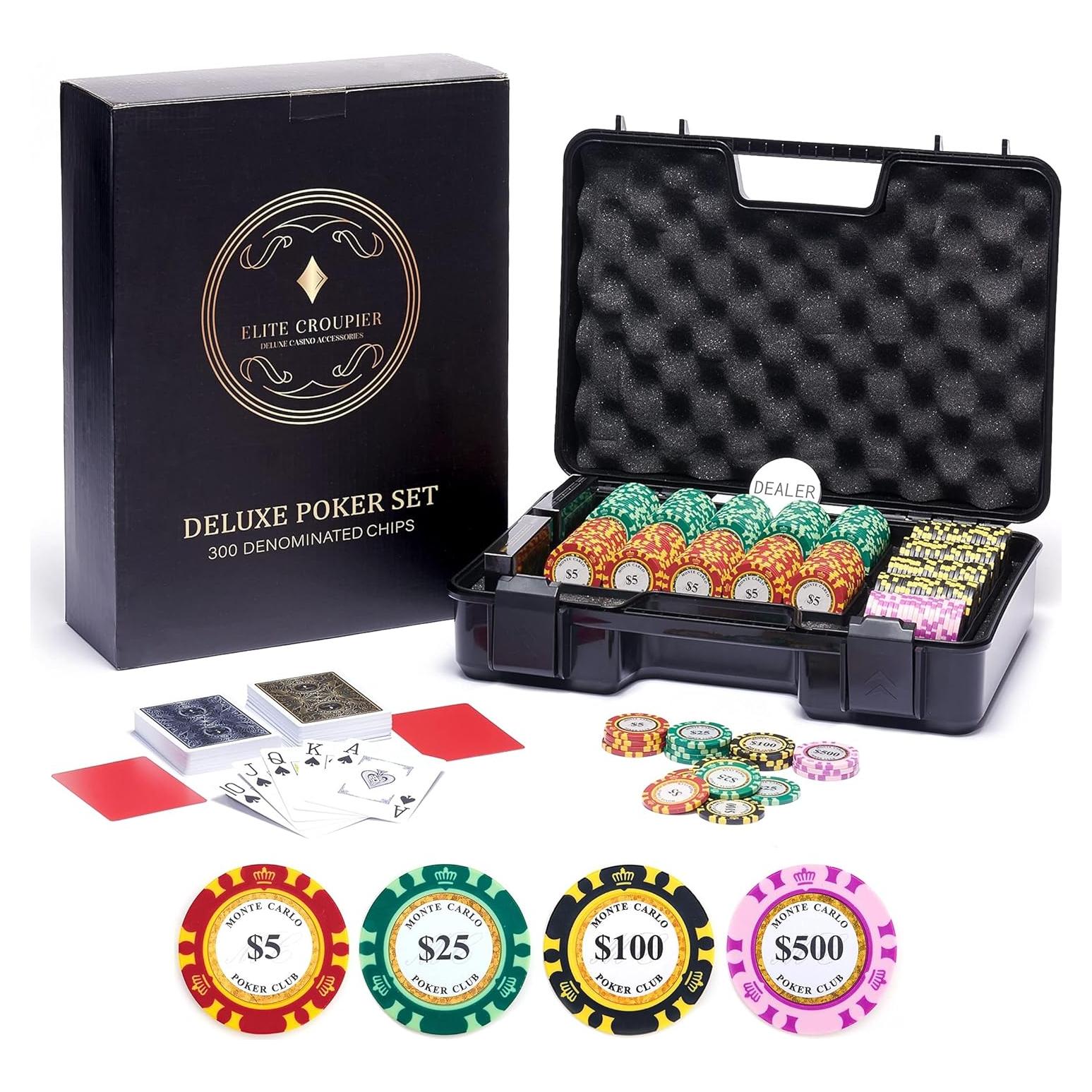 Set de Póker Elite Croupier 300 Fichas Arcilla y Cartas