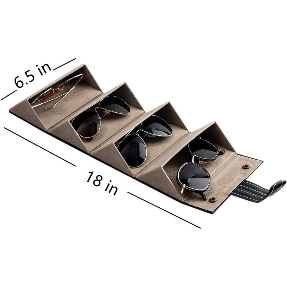 Organizador de Gafas de Sol Plegable PU Gris 4 Compartimentos