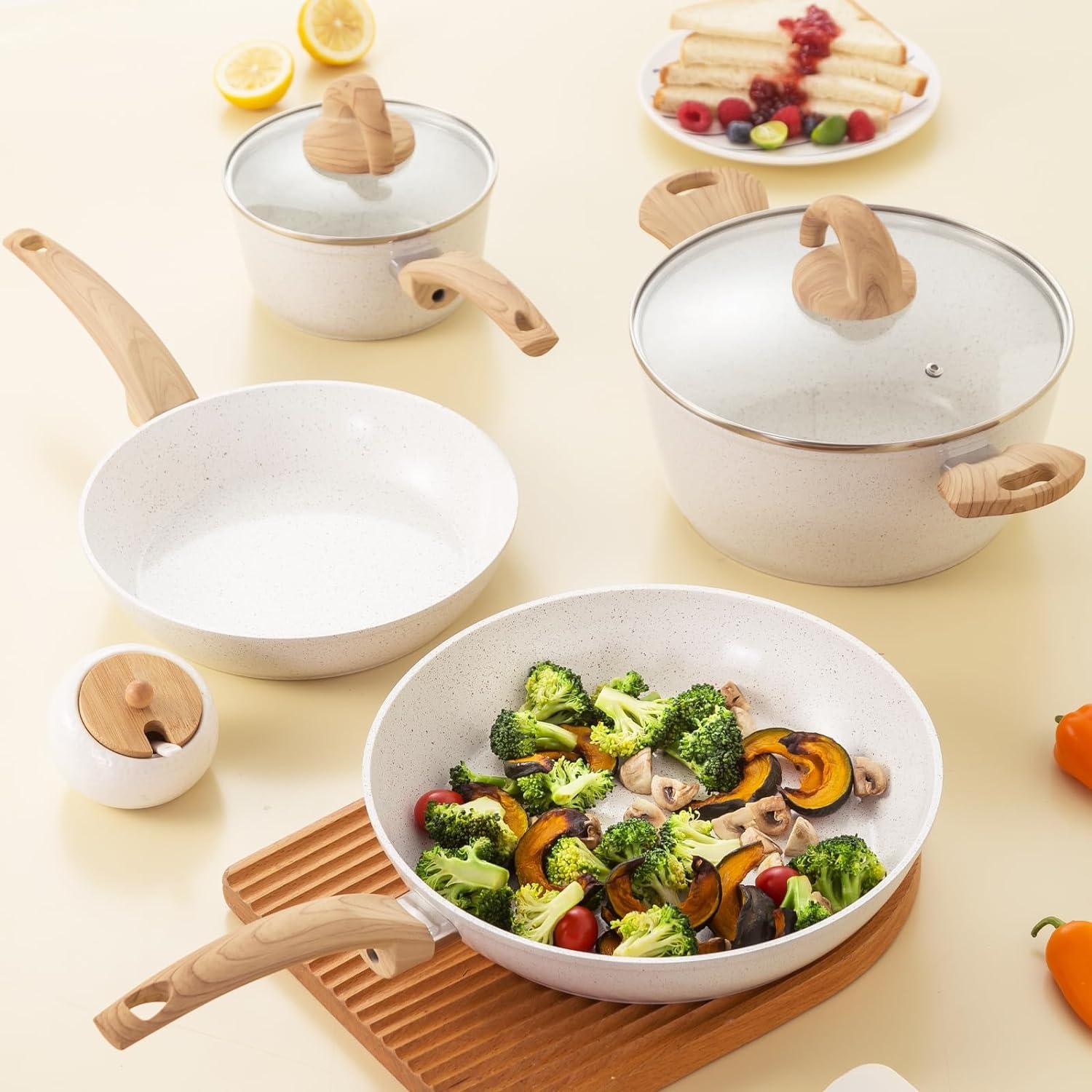 Juego de Ollas y Sartenes Vkoocy Cerámica 6 Piezas Antiadherente