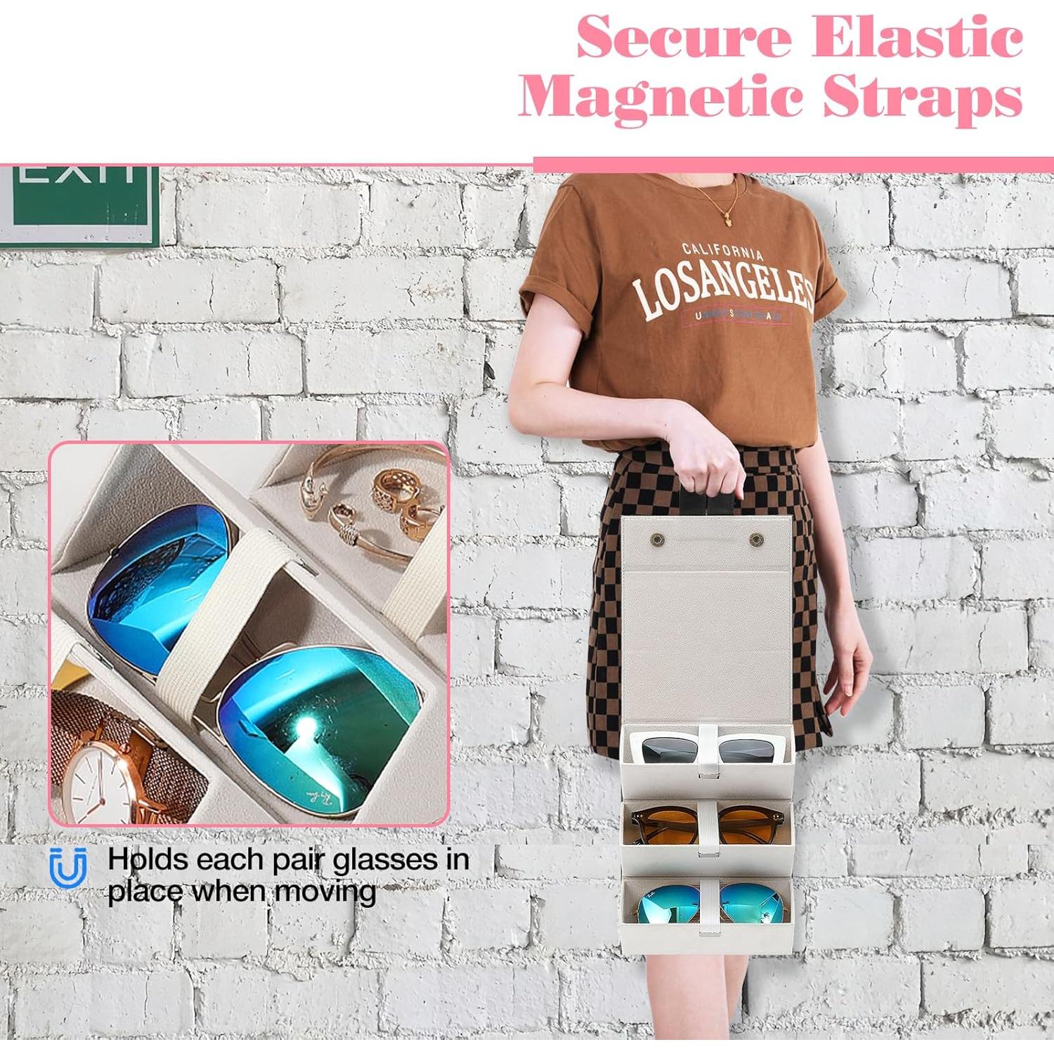 Estuche Organizador de Gafas MoKo 3 Compartimentos Plegable Negro