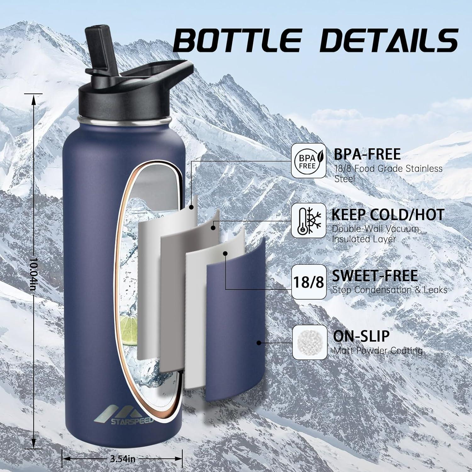 Botella de Agua Aislada StarSpeed 1.18L con 2 Tapas Azul