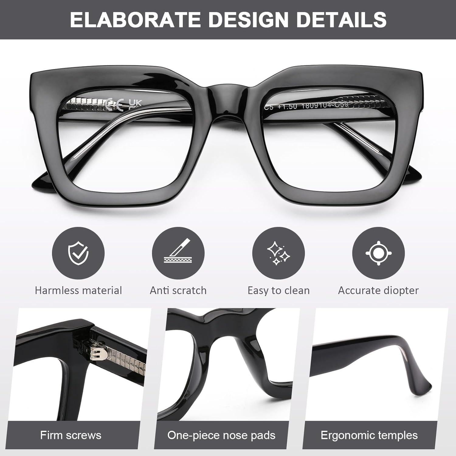 Gafas de Lectura AQWANO para Mujeres Cuadradas con Luz Azul