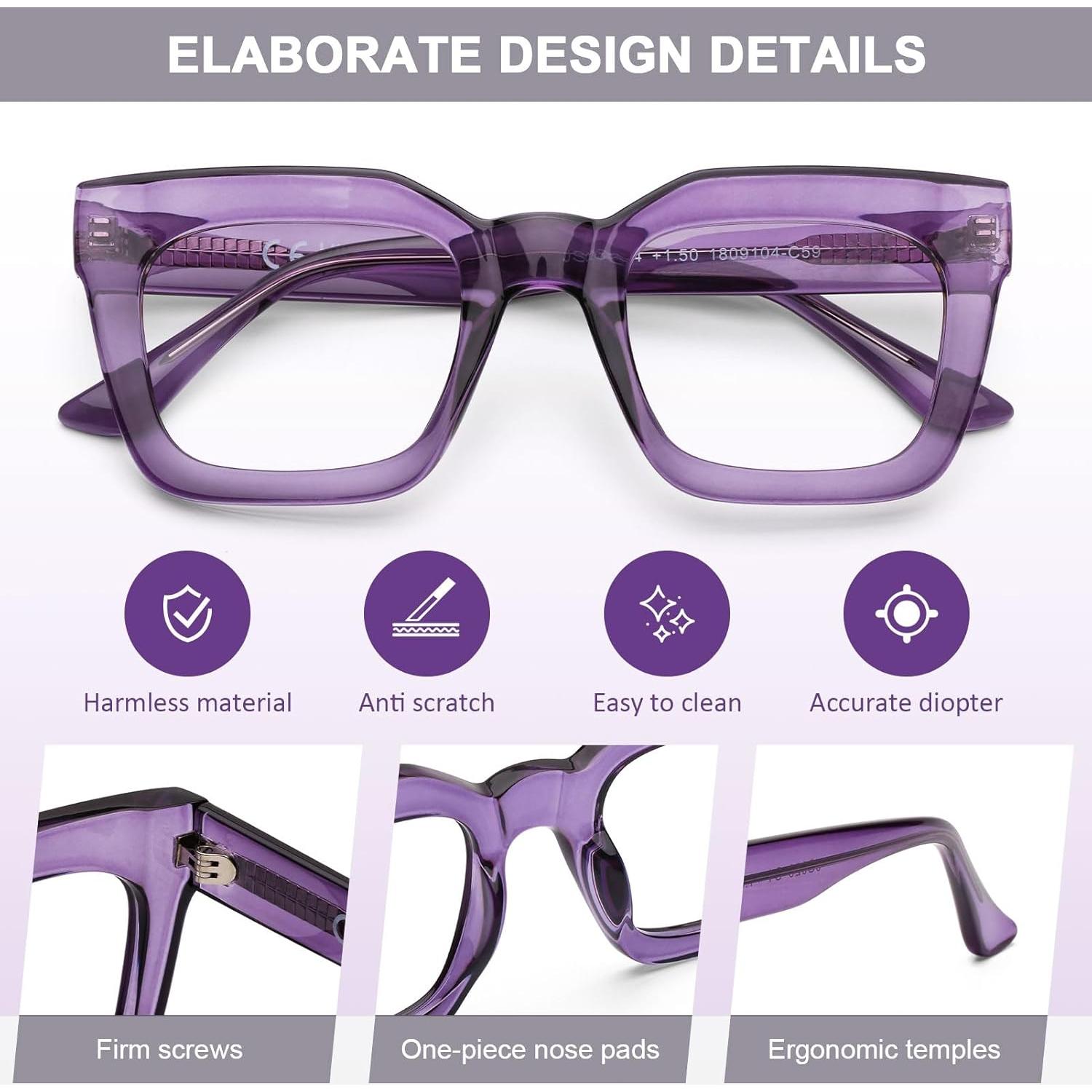 Gafas de Lectura AQWANO para Mujeres 2.25x Filtro Luz Azul Púrpura