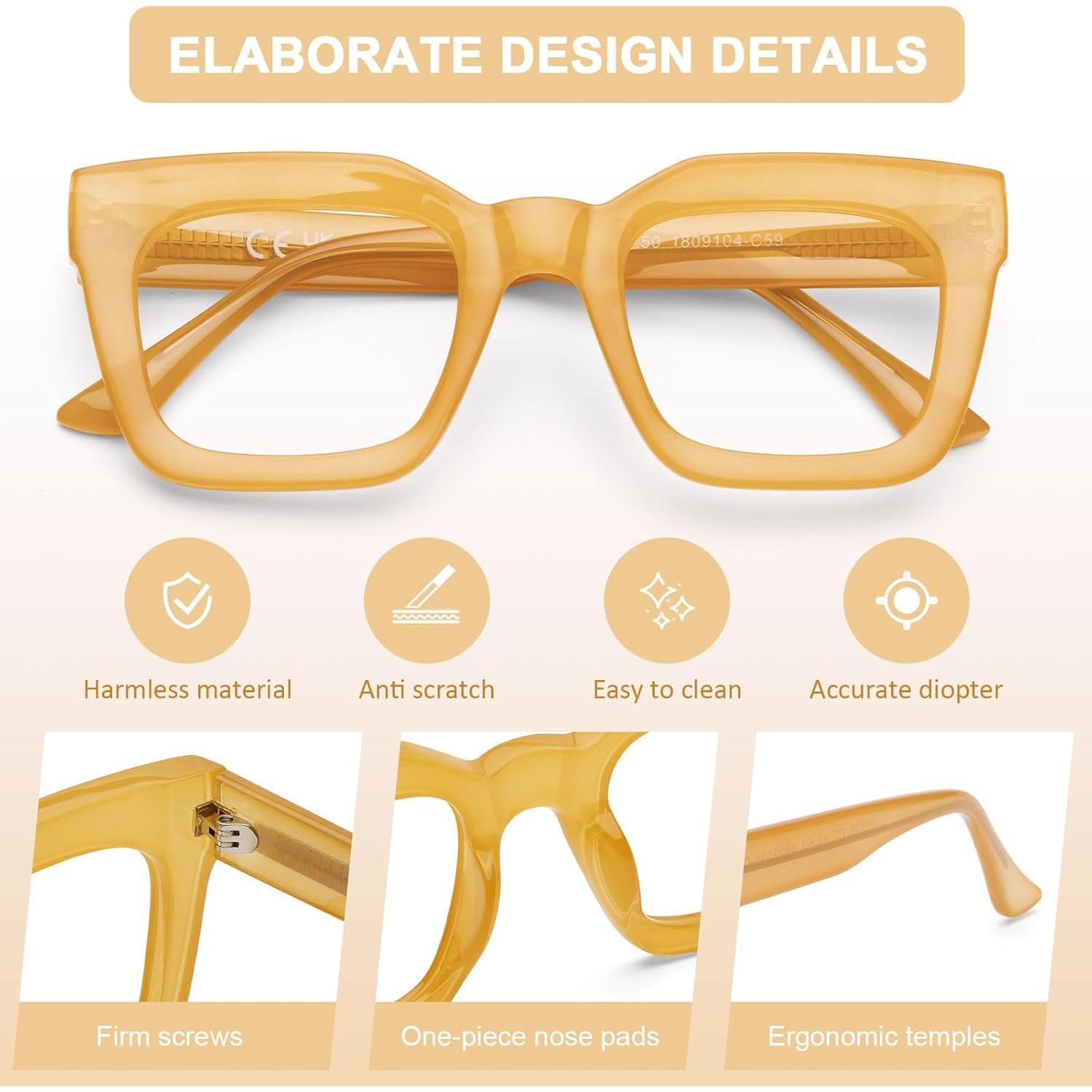 Gafas de Lectura AQWANO para Mujeres Cuadradas con Filtro UV400