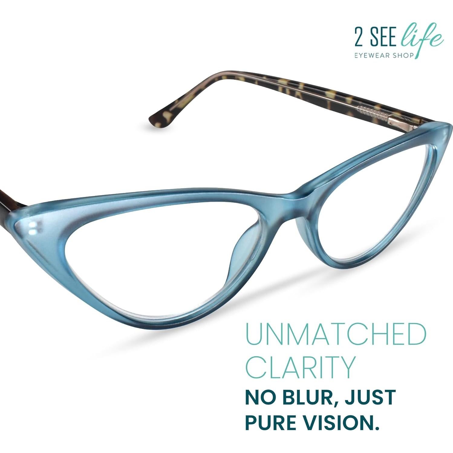 Gafas de Lectura Cat Eye 2SeeLife Azul Aqua 1.0x Lentes Premium