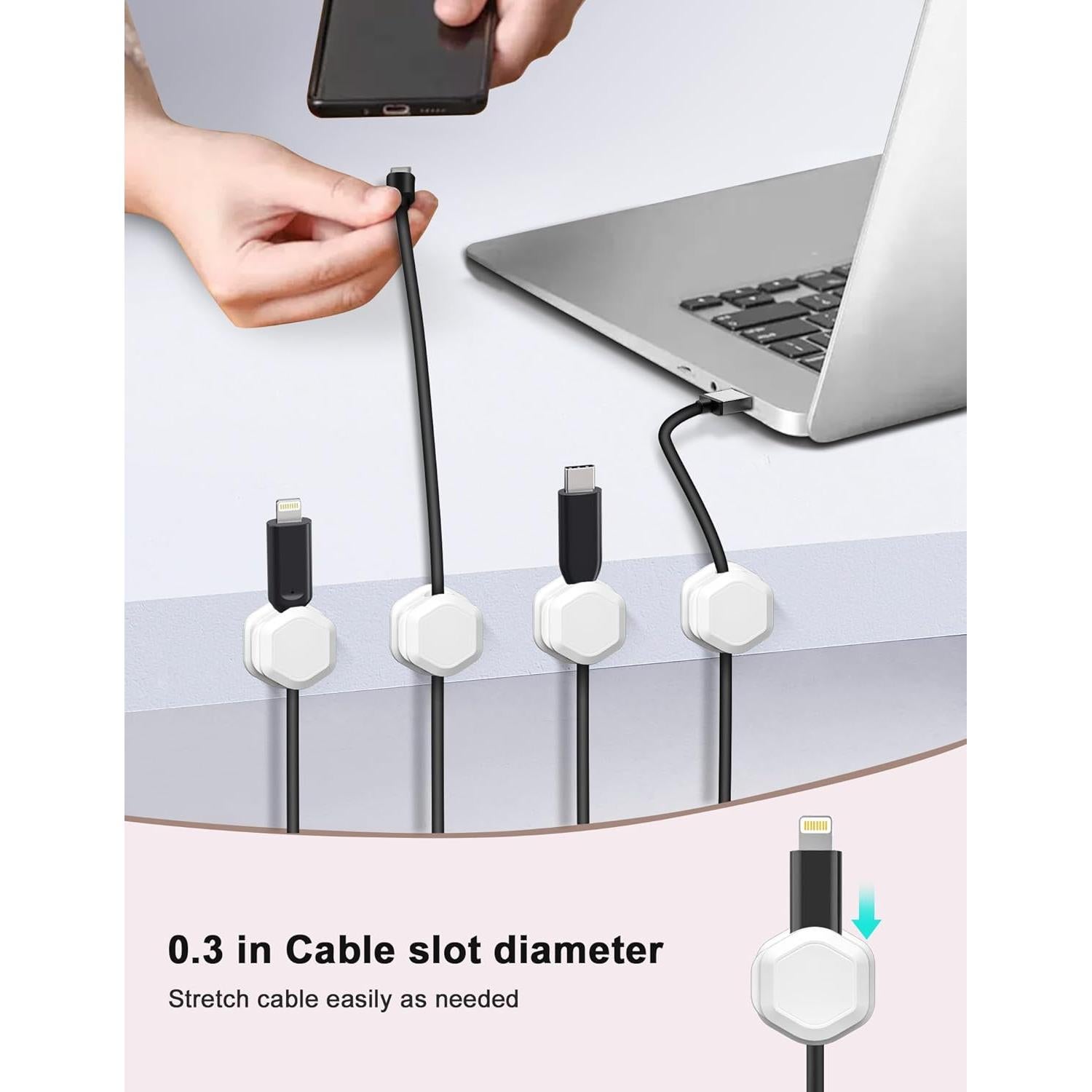 Paquete de 6 Clips Magnéticos para Cables - Organizador Blanco