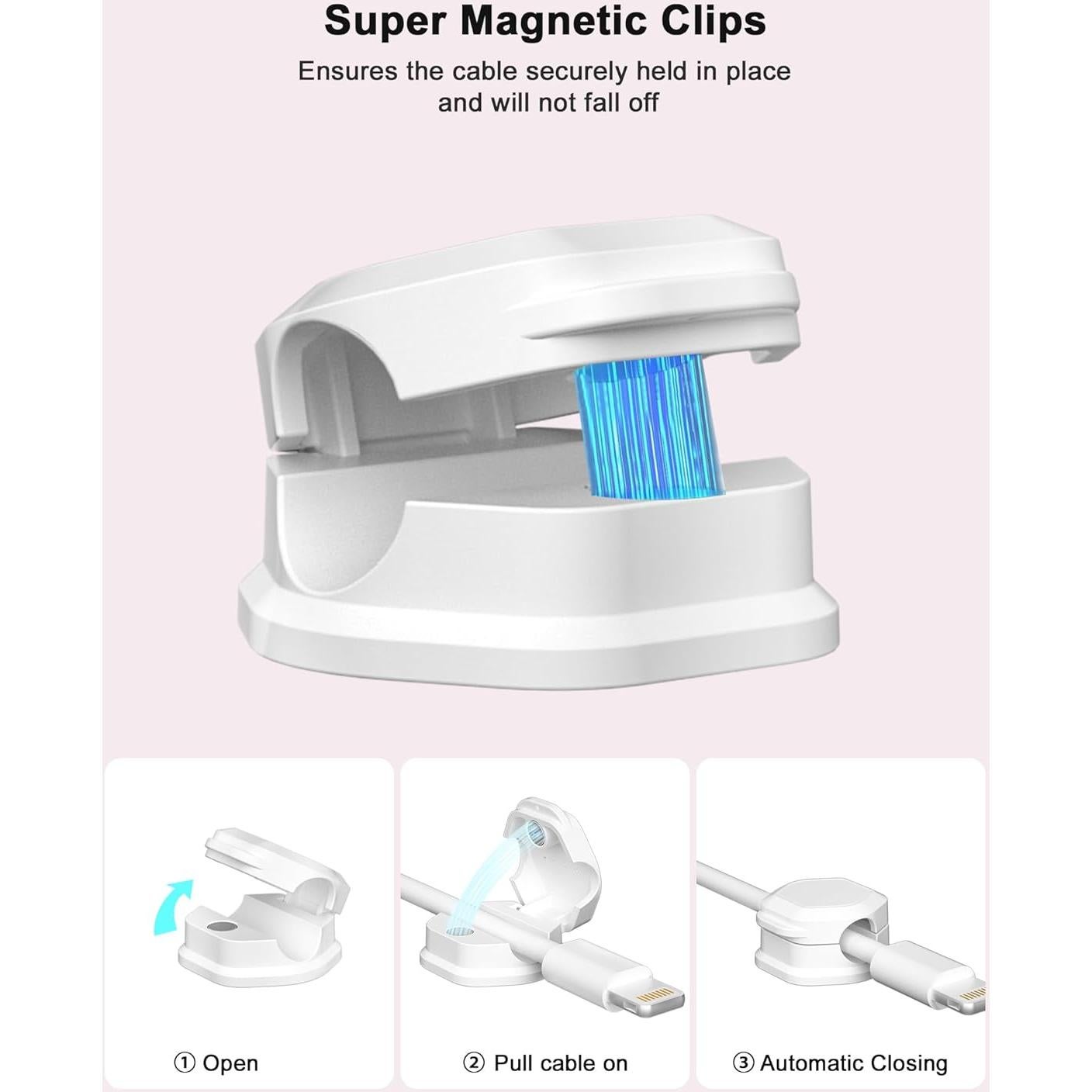 Paquete de 6 Clips Magnéticos para Cables - Organizador Blanco
